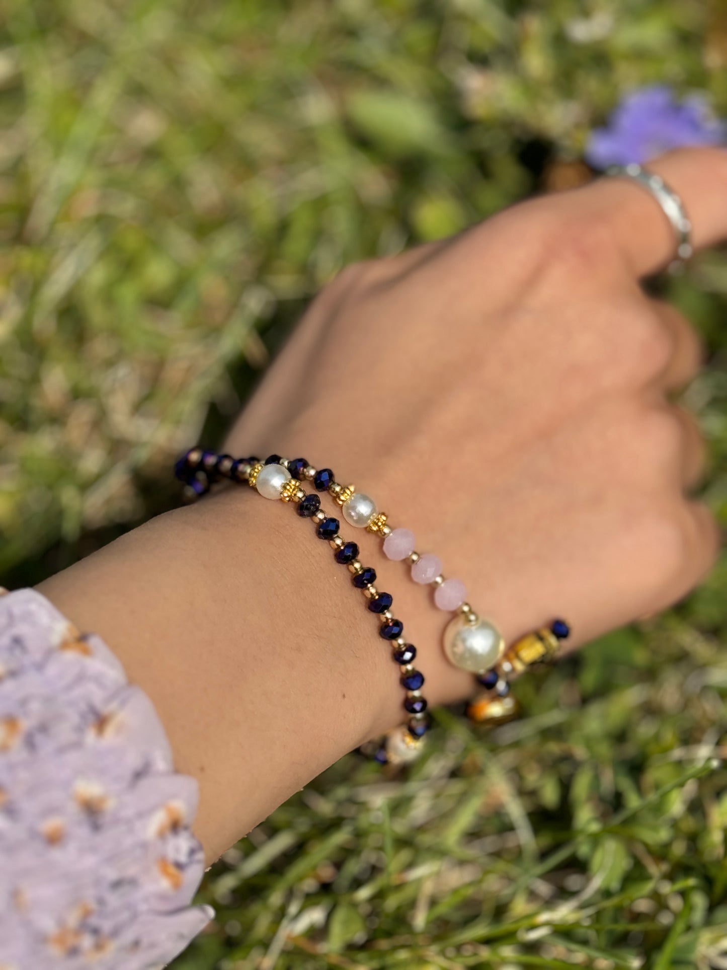 Deep Purple Metallic Crystals Rosary Bracelet