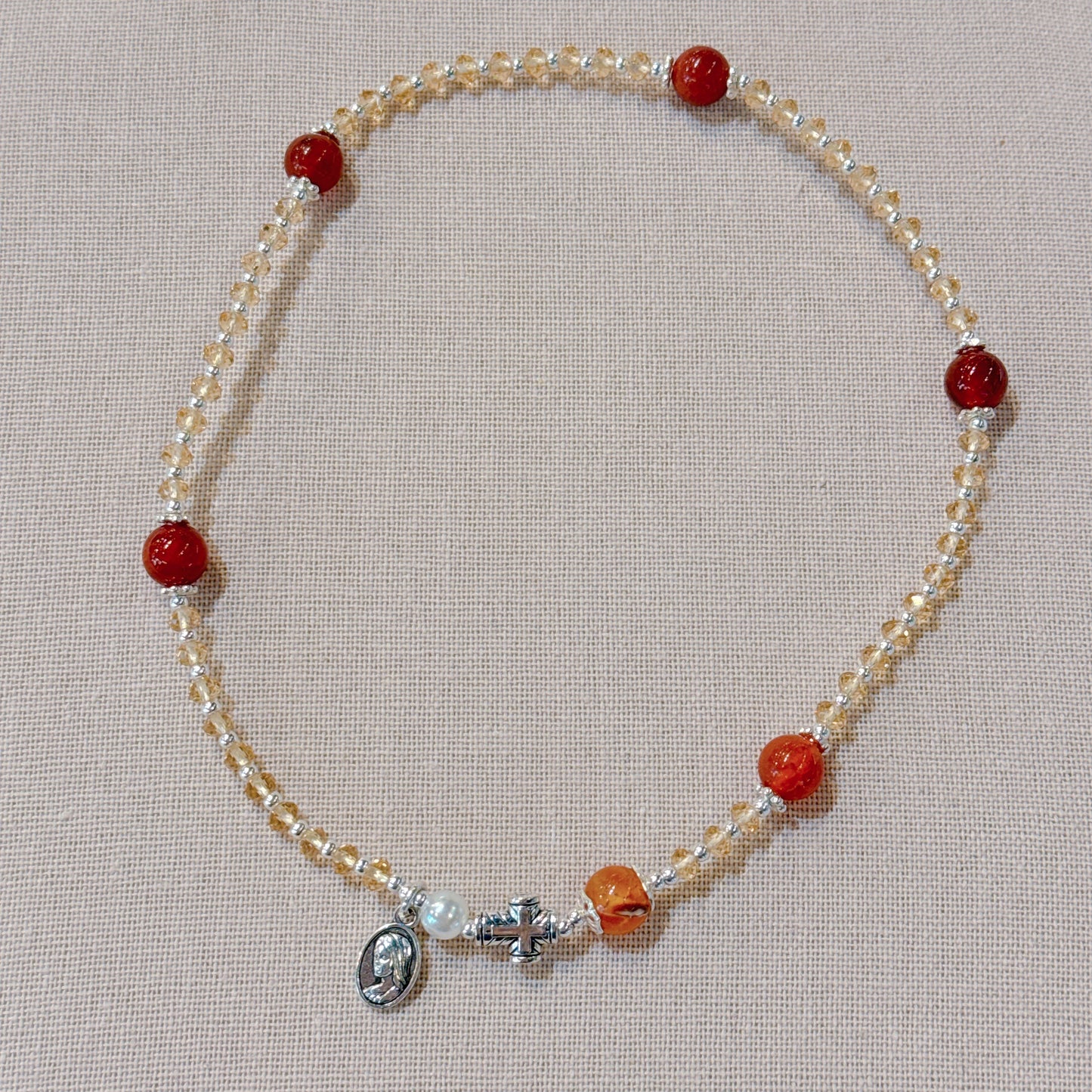 Clear Orange Crystals with Dark Orange Agates Rosary Bracelet