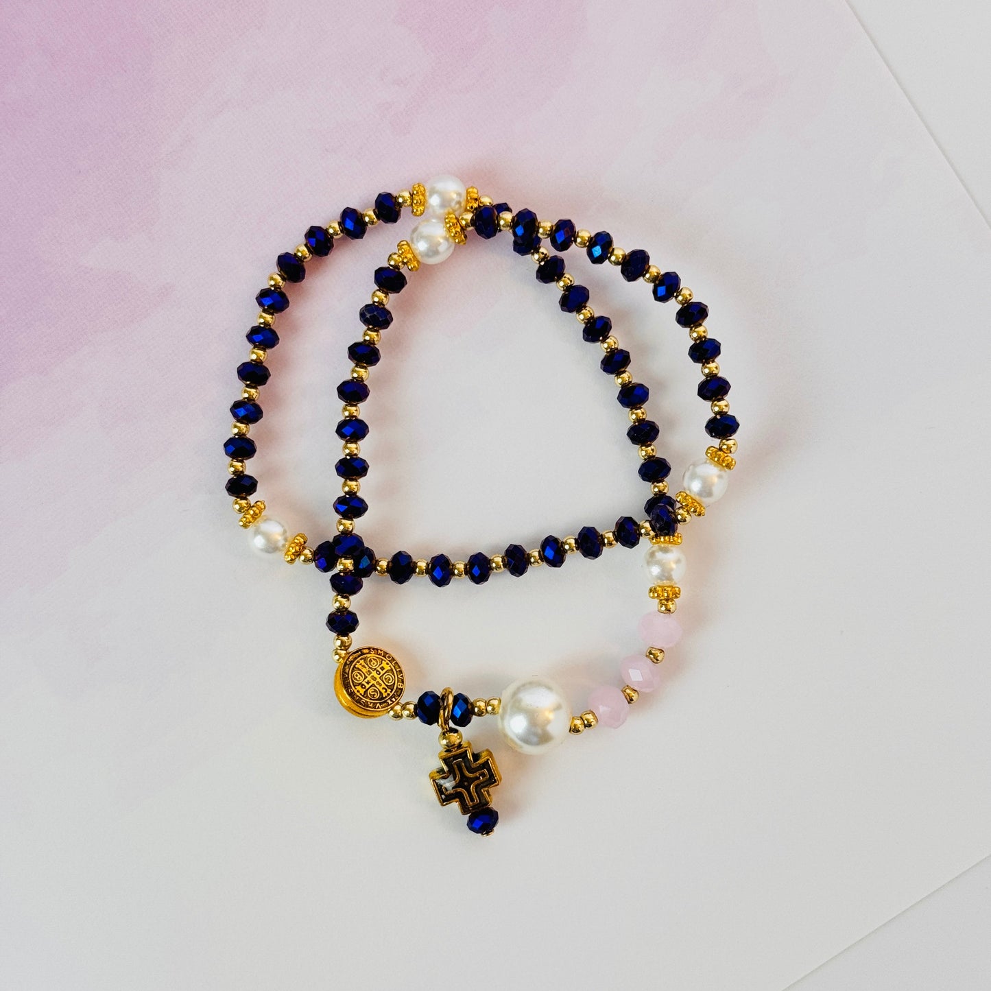 Deep Purple Metallic Crystals Rosary Bracelet