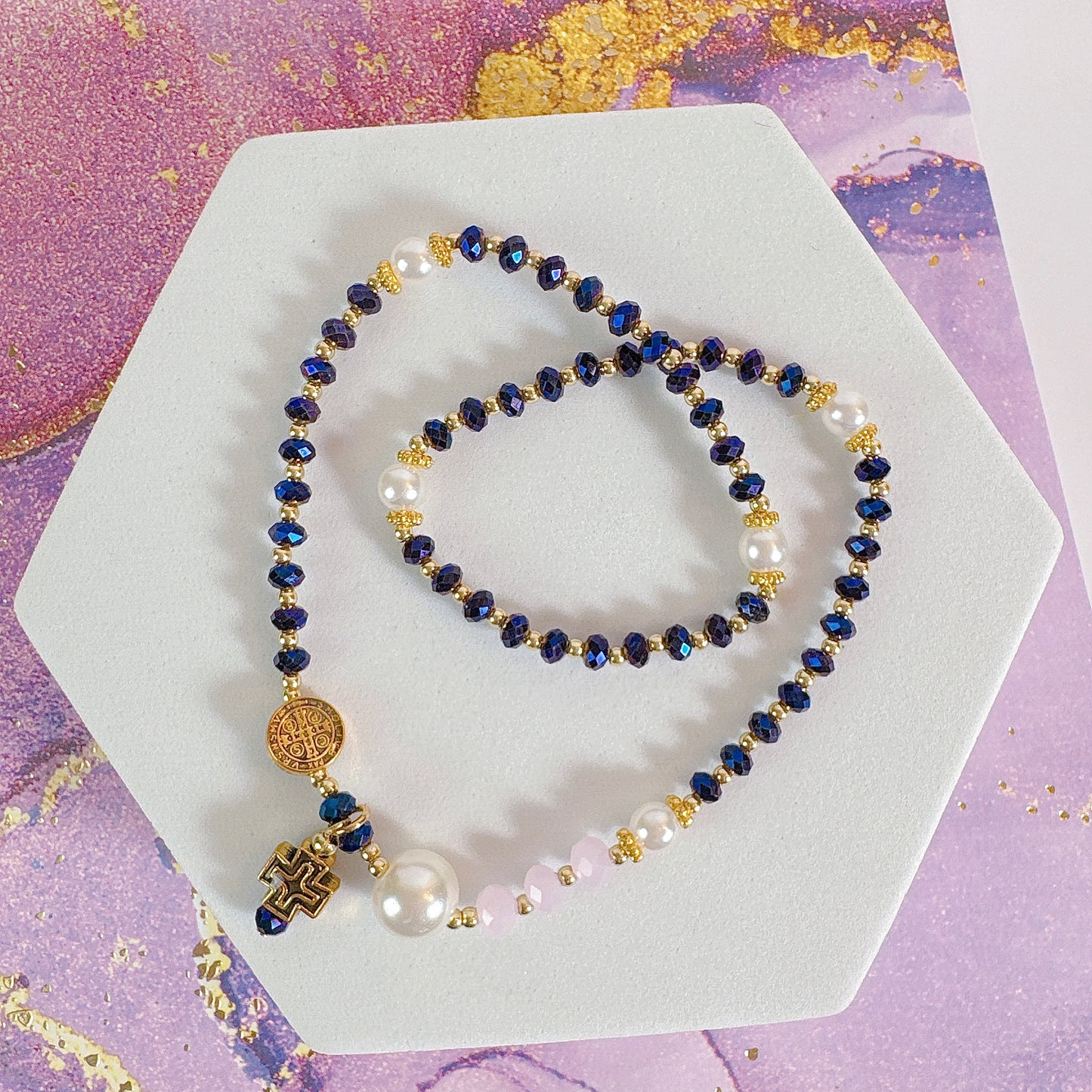 Deep Purple Metallic Crystals Rosary Bracelet