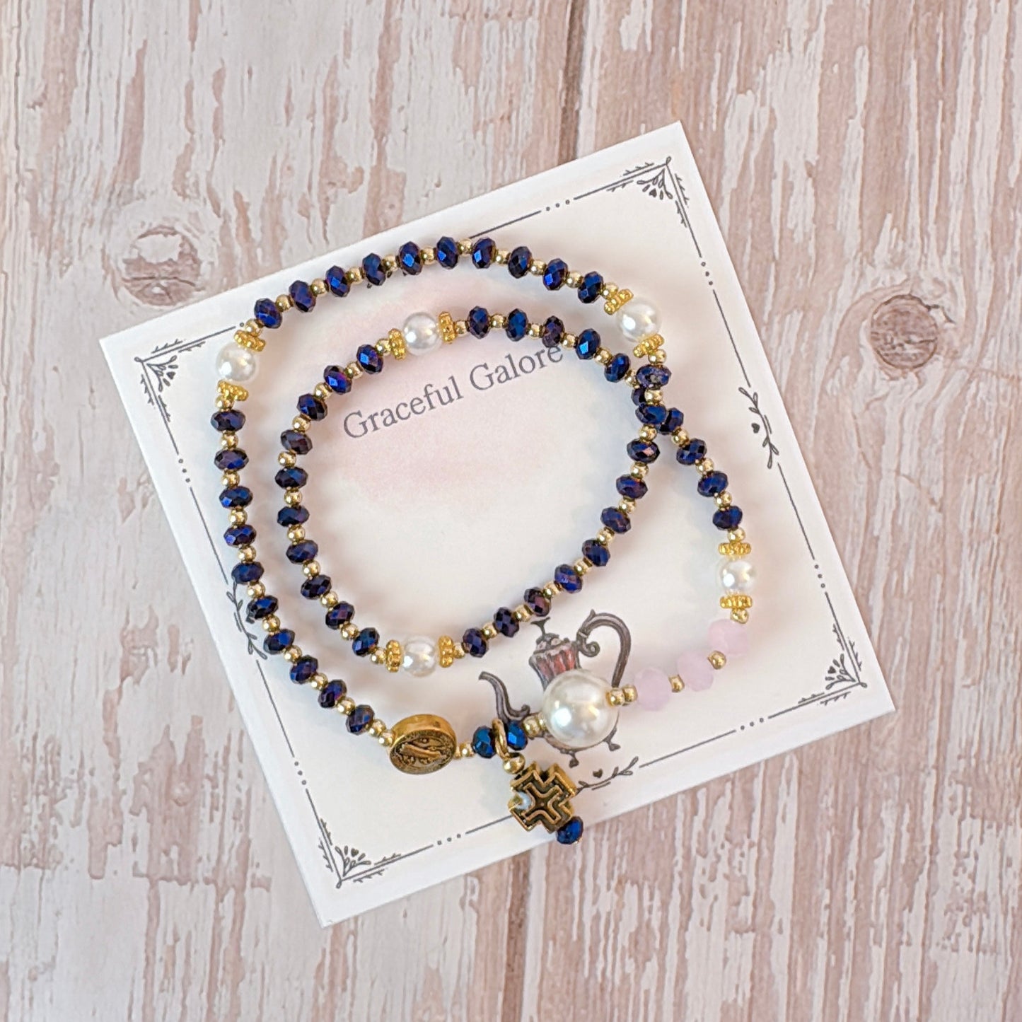 Deep Purple Metallic Crystals Rosary Bracelet