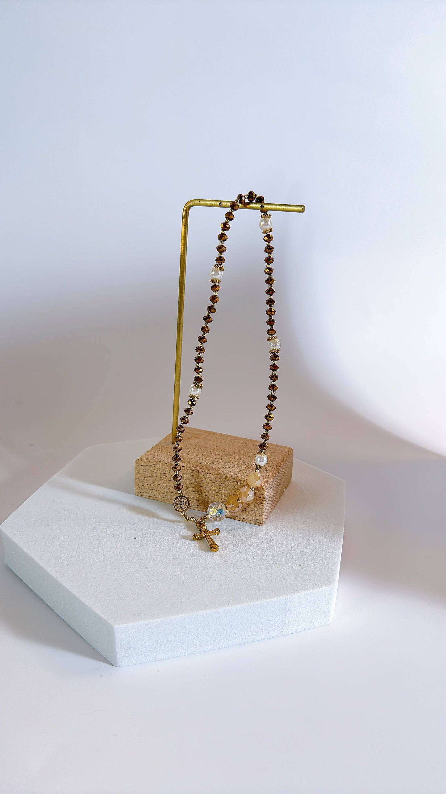 Metallic Brown Crystals Serenity Rosary Bracelet