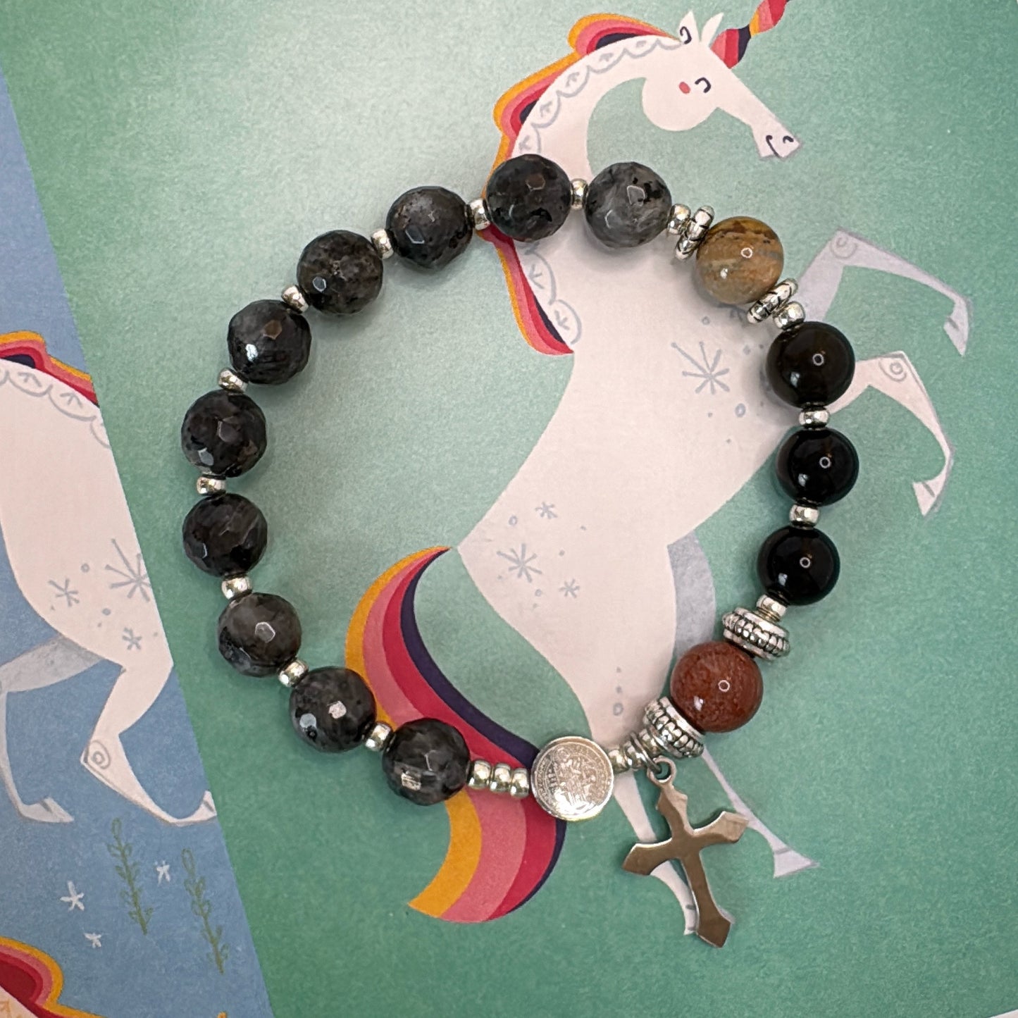 8mm Larvikite One Decade Rosary Bracelet