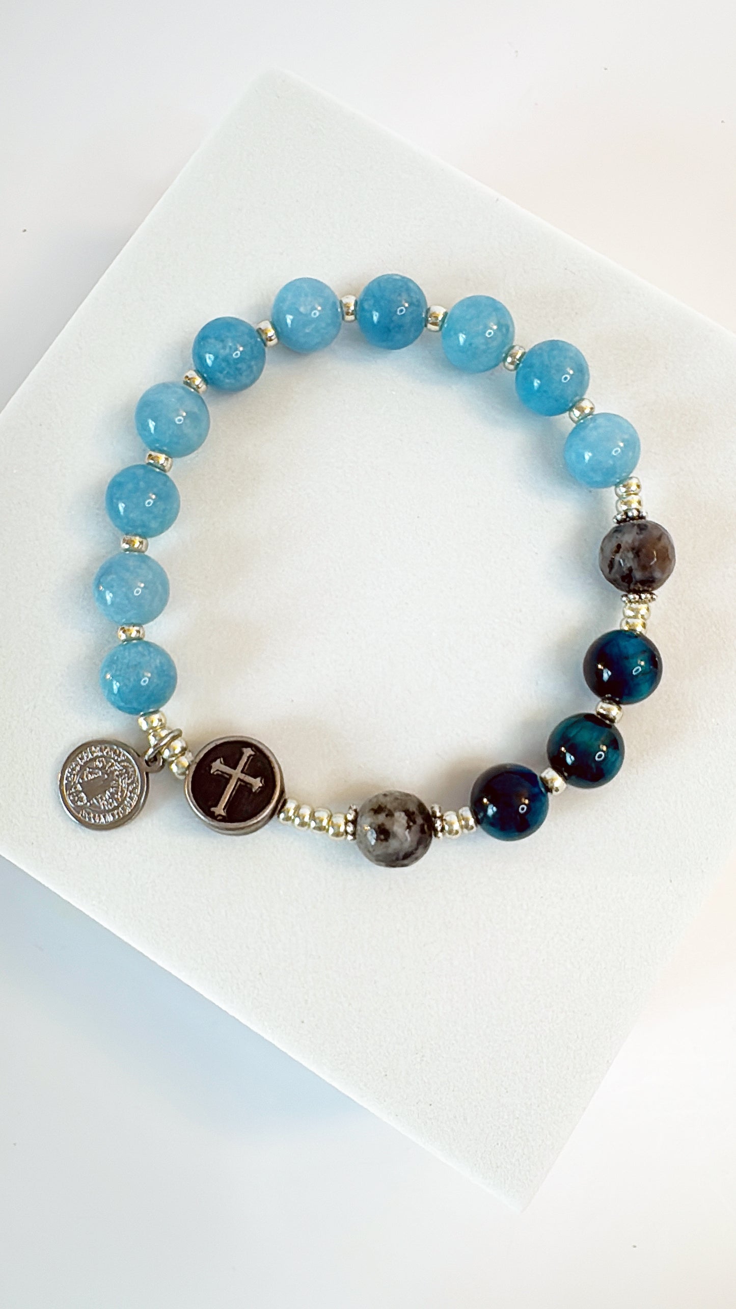 8mm Blue Chalcedony Jade One Decade Rosary Bracelet