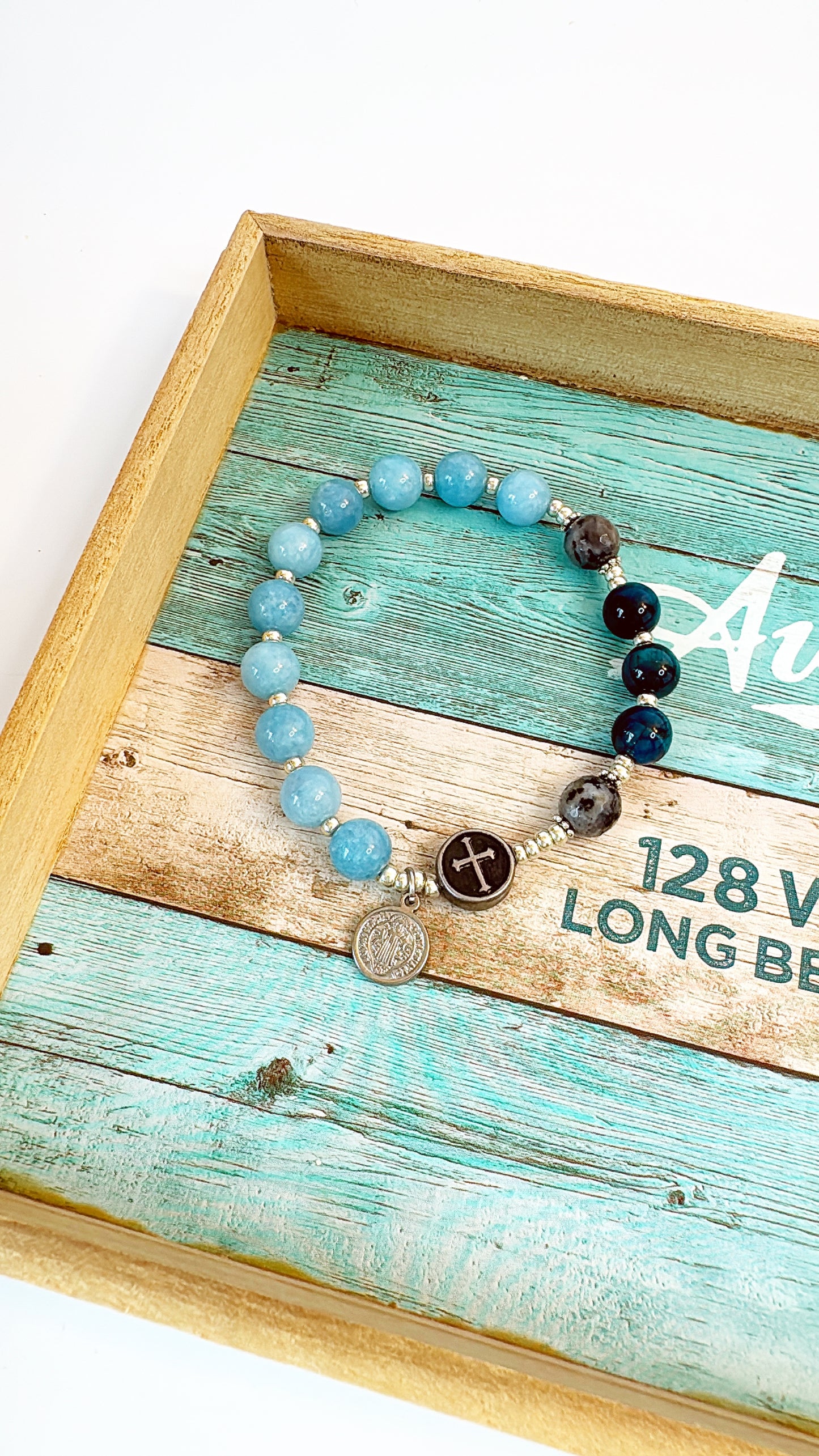 8mm Blue Chalcedony Jade One Decade Rosary Bracelet