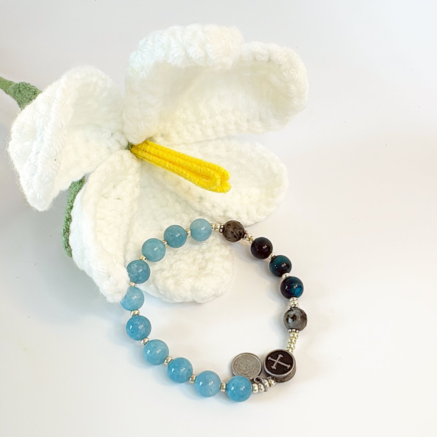 8mm Blue Chalcedony Jade One Decade Rosary Bracelet
