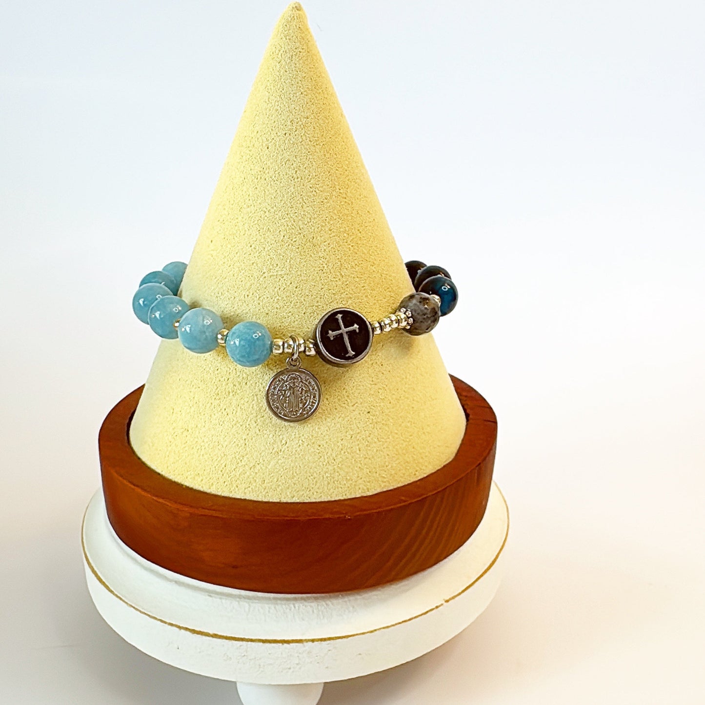 8mm Blue Chalcedony Jade One Decade Rosary Bracelet
