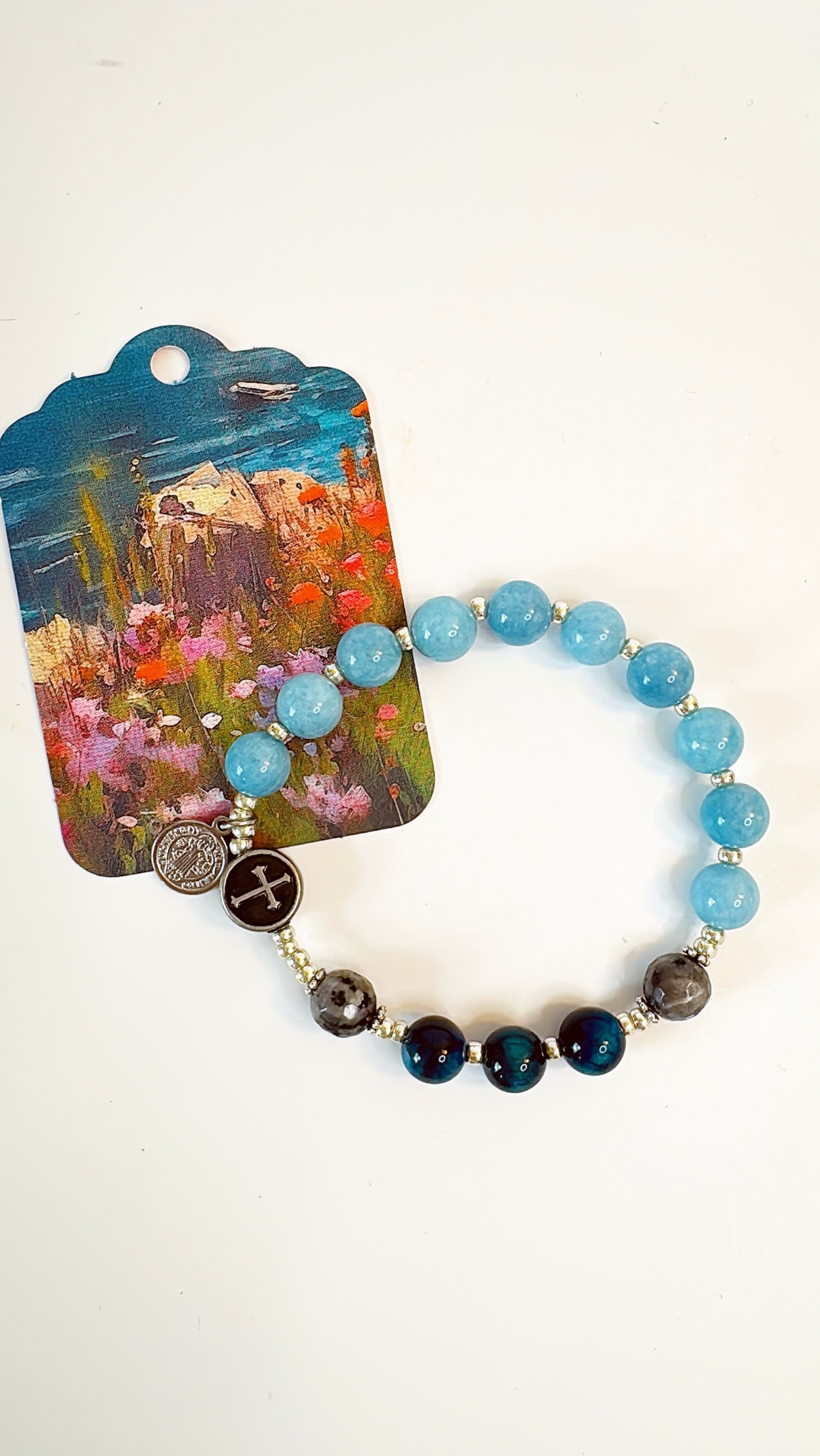 8mm Blue Chalcedony Jade One Decade Rosary Bracelet