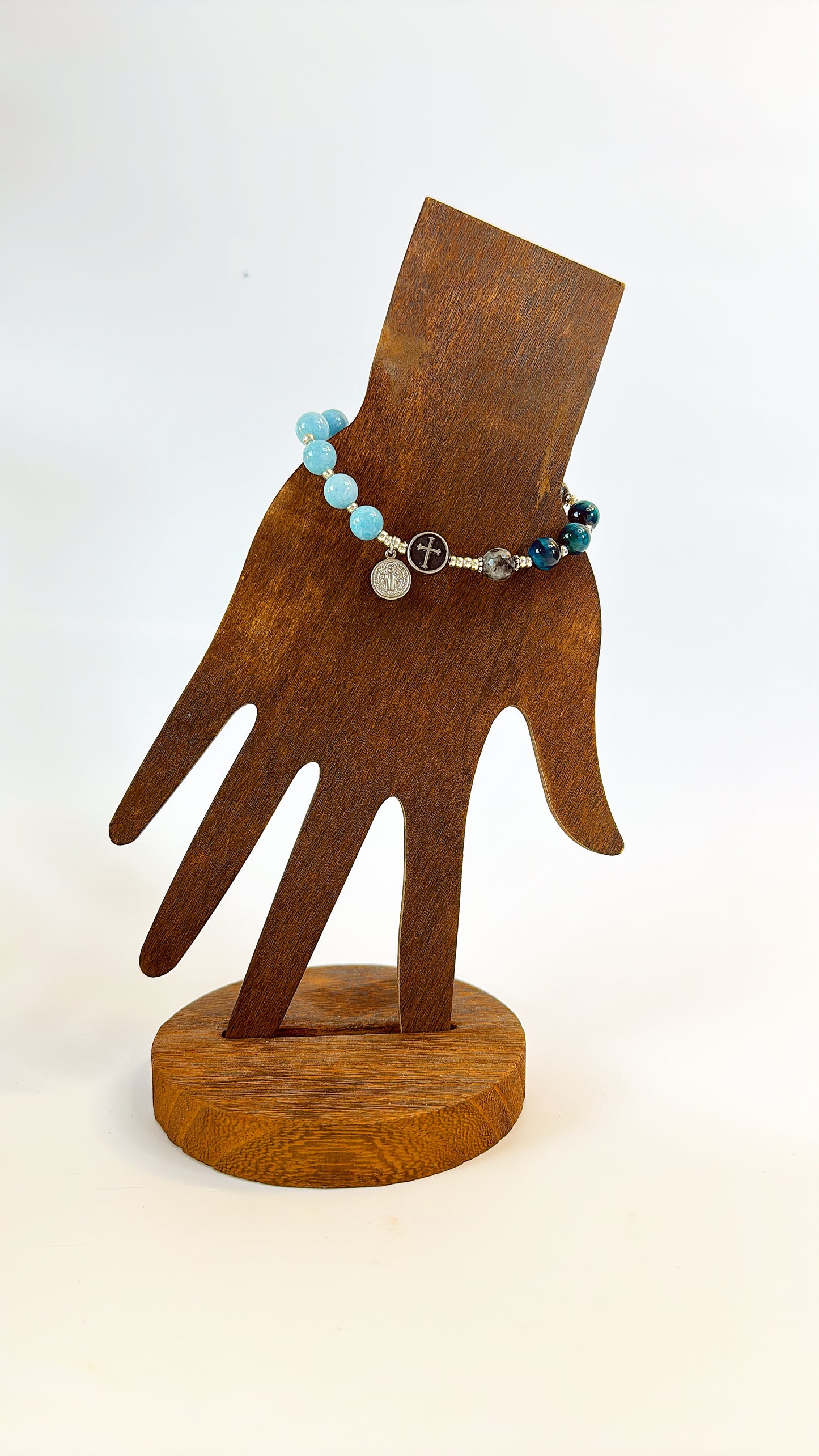 8mm Blue Chalcedony Jade One Decade Rosary Bracelet