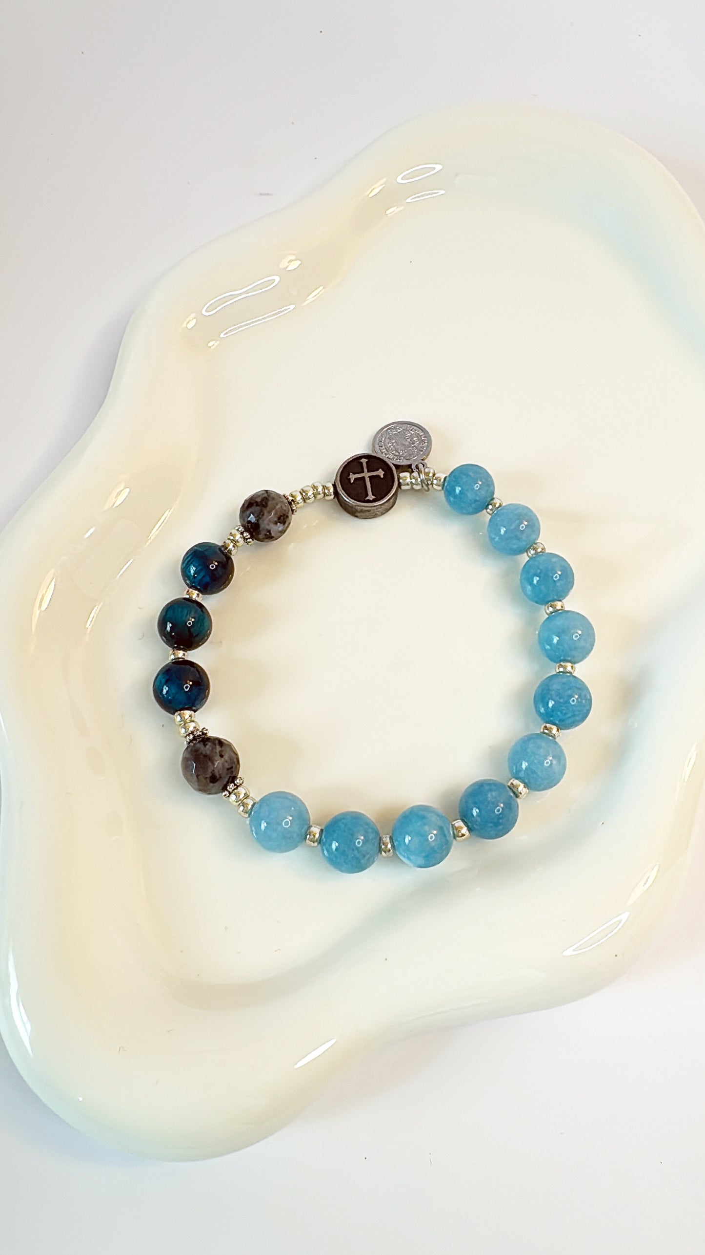 8mm Blue Chalcedony Jade One Decade Rosary Bracelet