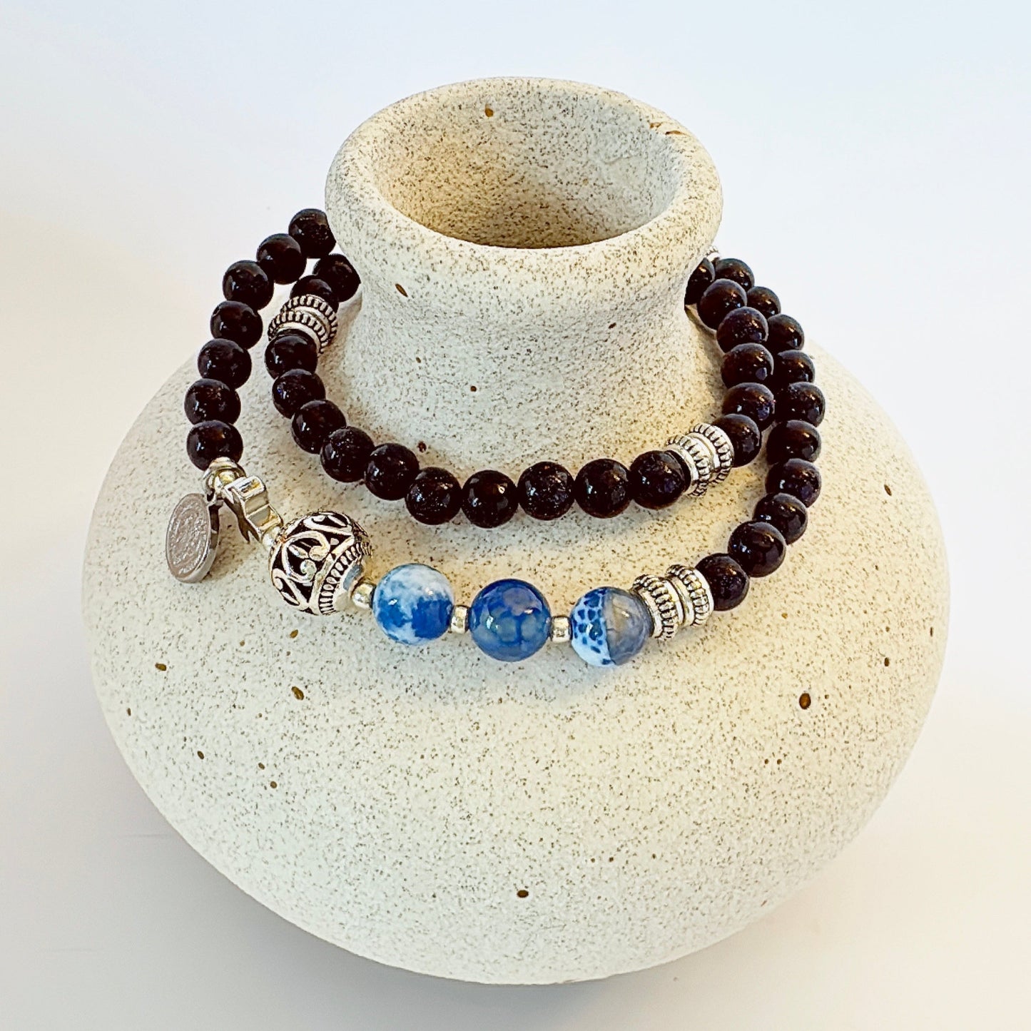 6mm Blue Goldsand Full Decades Rosary Bracelet