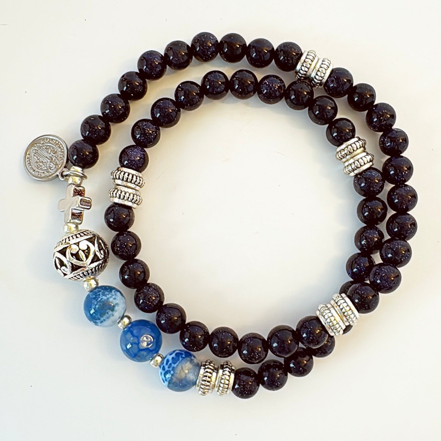 6mm Blue Goldsand Full Decades Rosary Bracelet