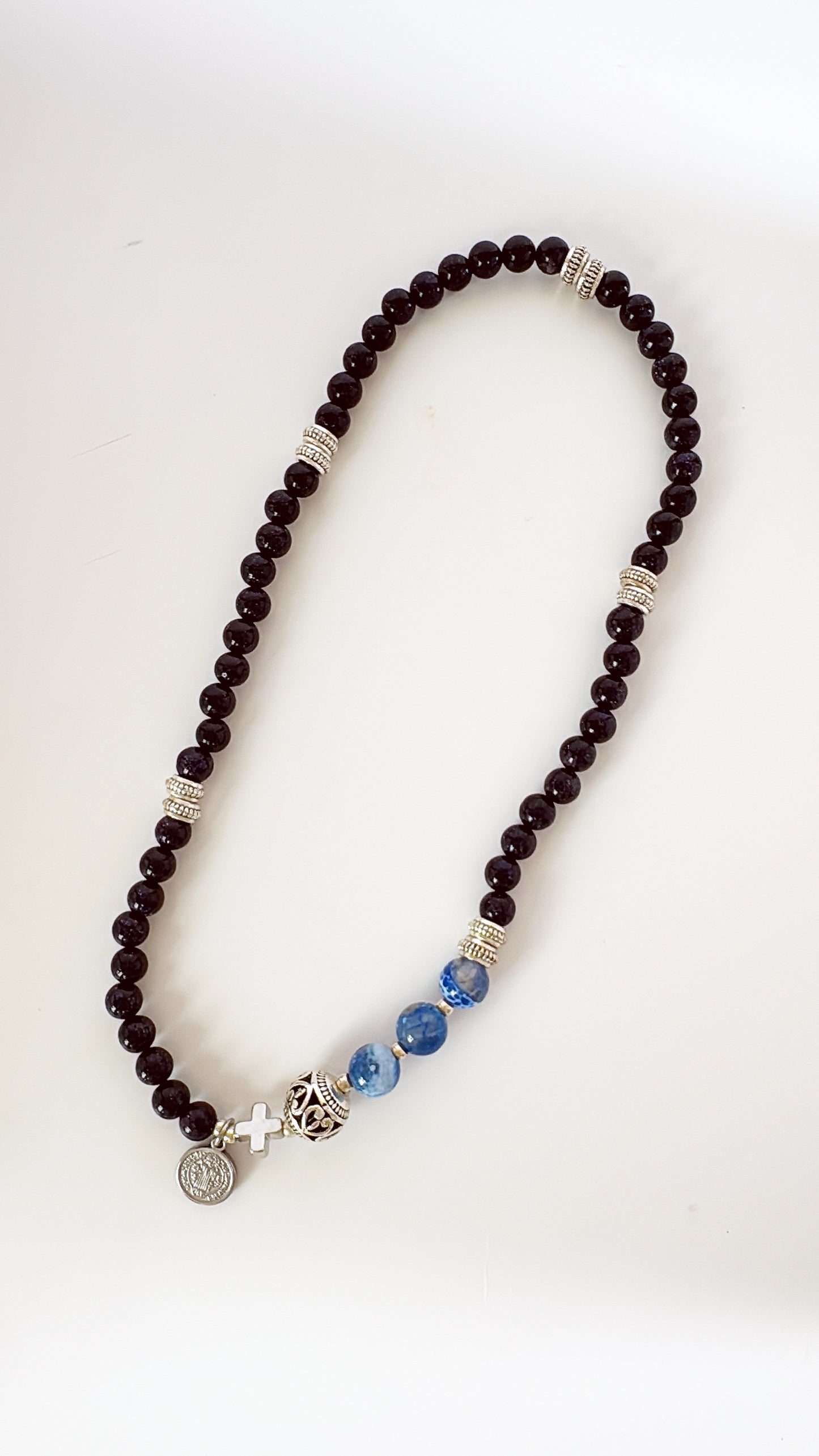 6mm Blue Goldsand Full Decades Rosary Bracelet