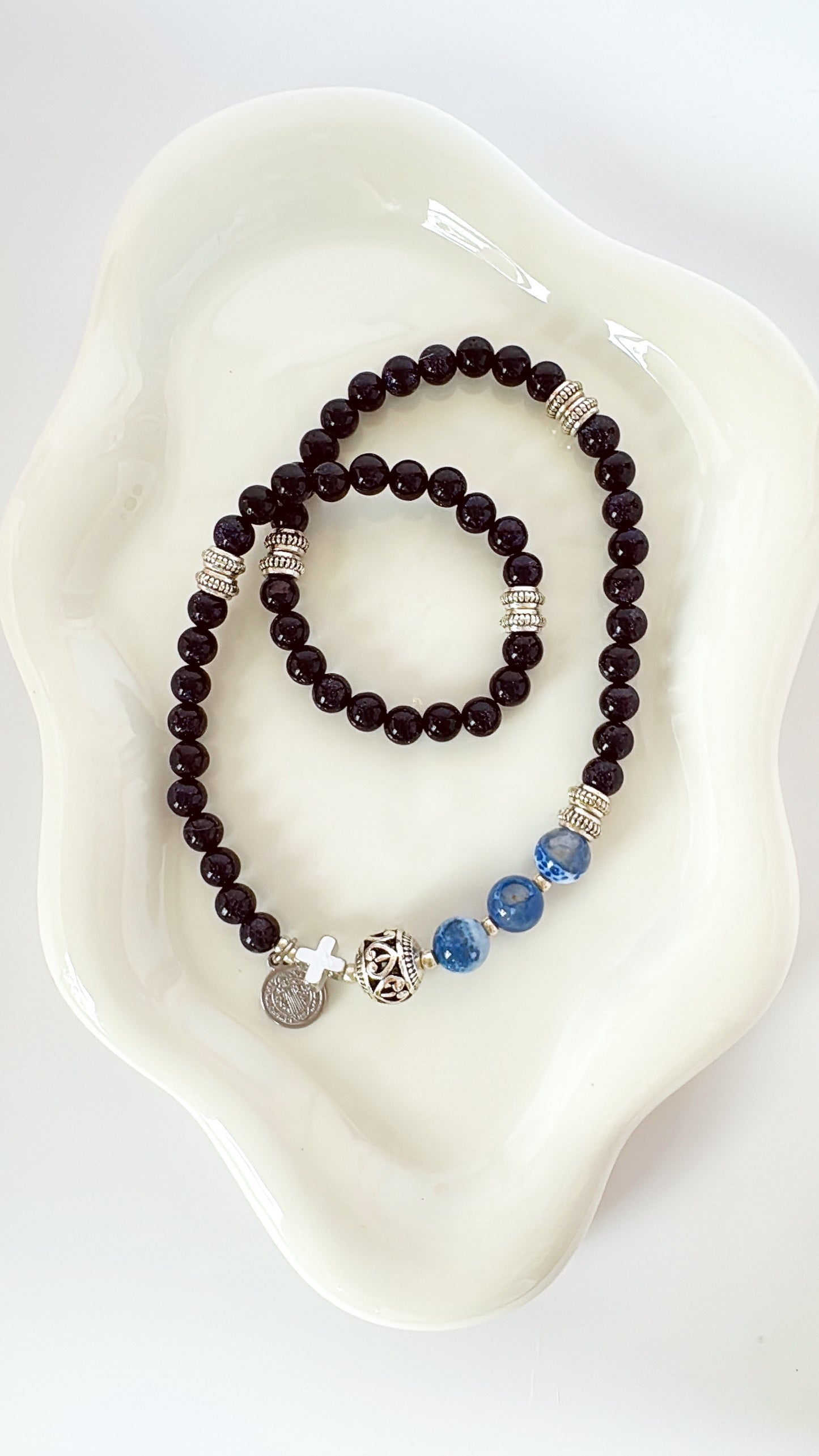 6mm Blue Goldsand Full Decades Rosary Bracelet