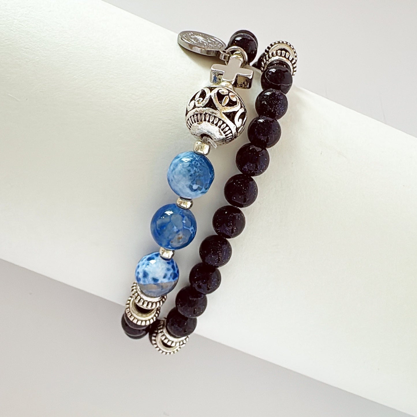 6mm Blue Goldsand Full Decades Rosary Bracelet