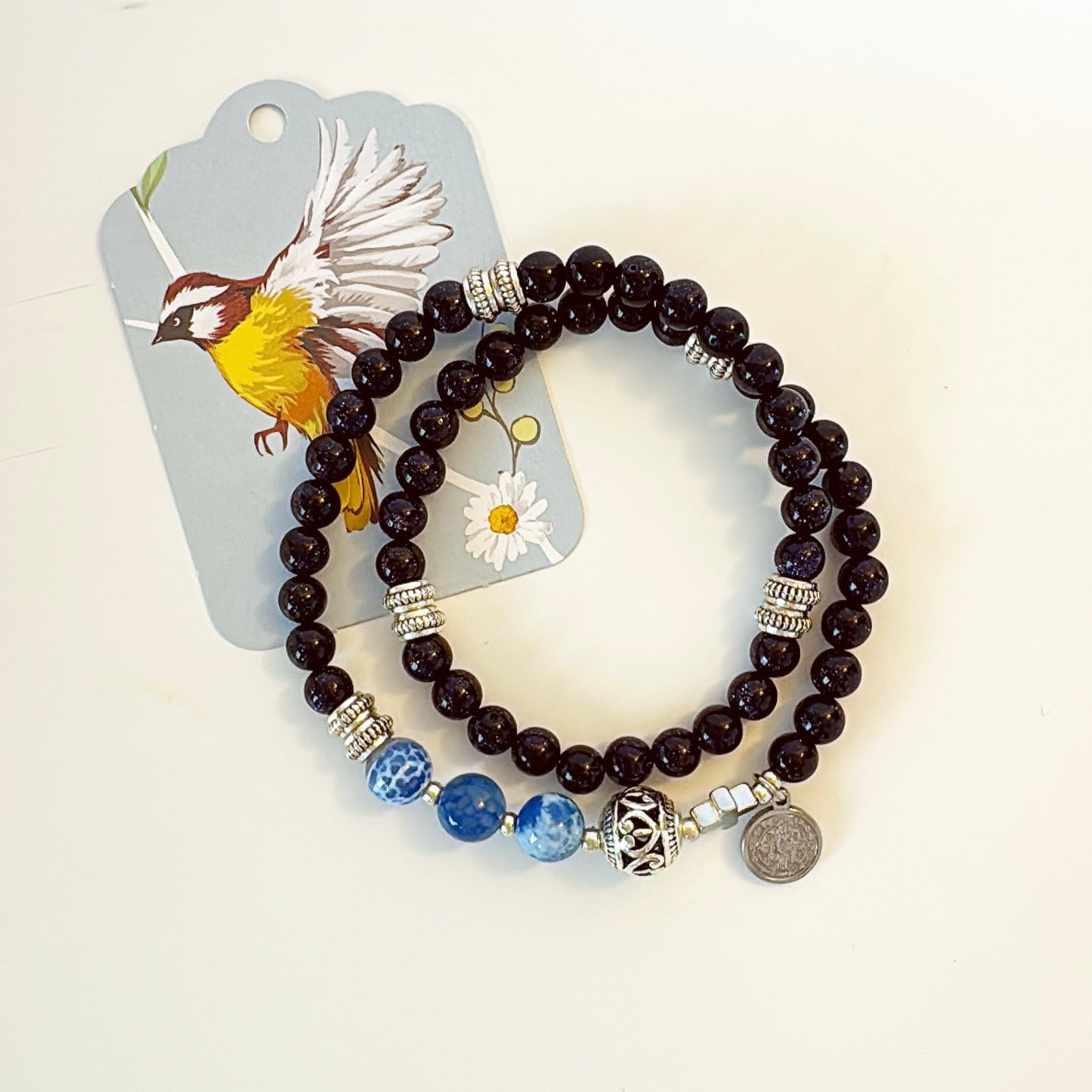 6mm Blue Goldsand Full Decades Rosary Bracelet