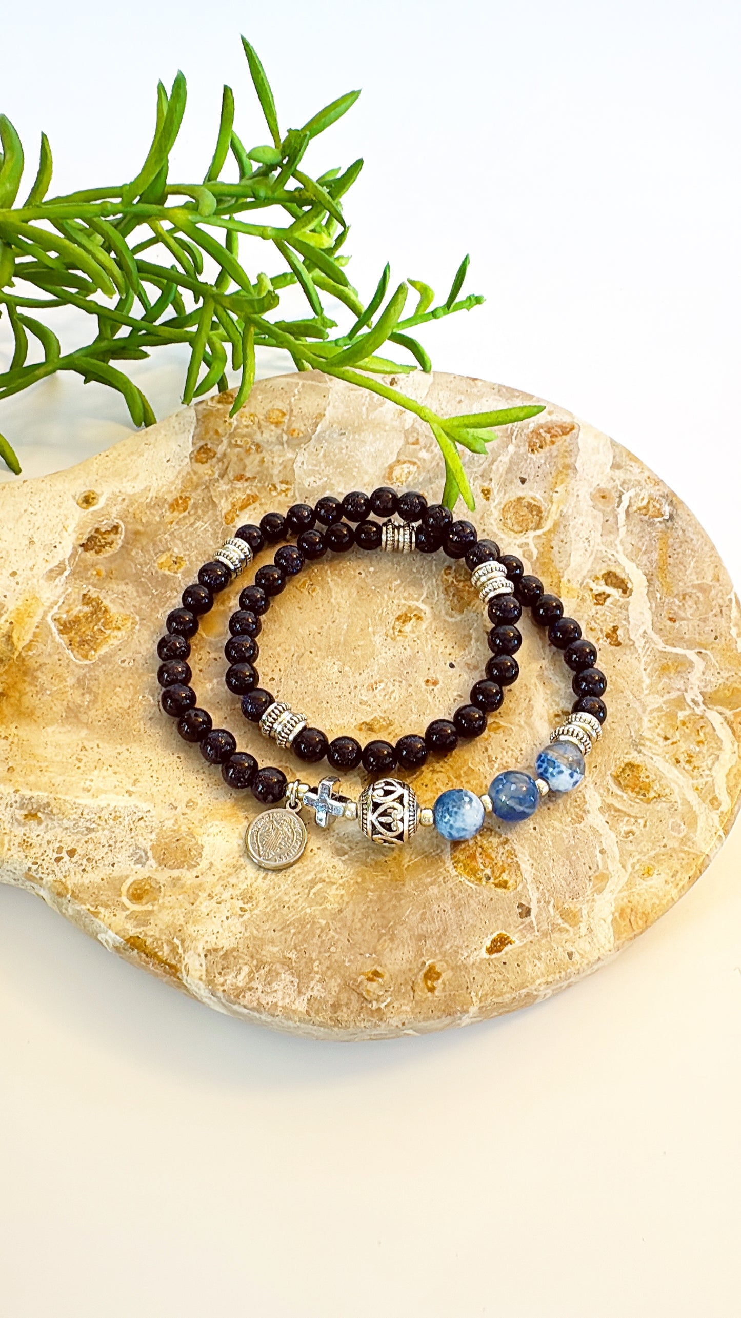 6mm Blue Goldsand Full Decades Rosary Bracelet