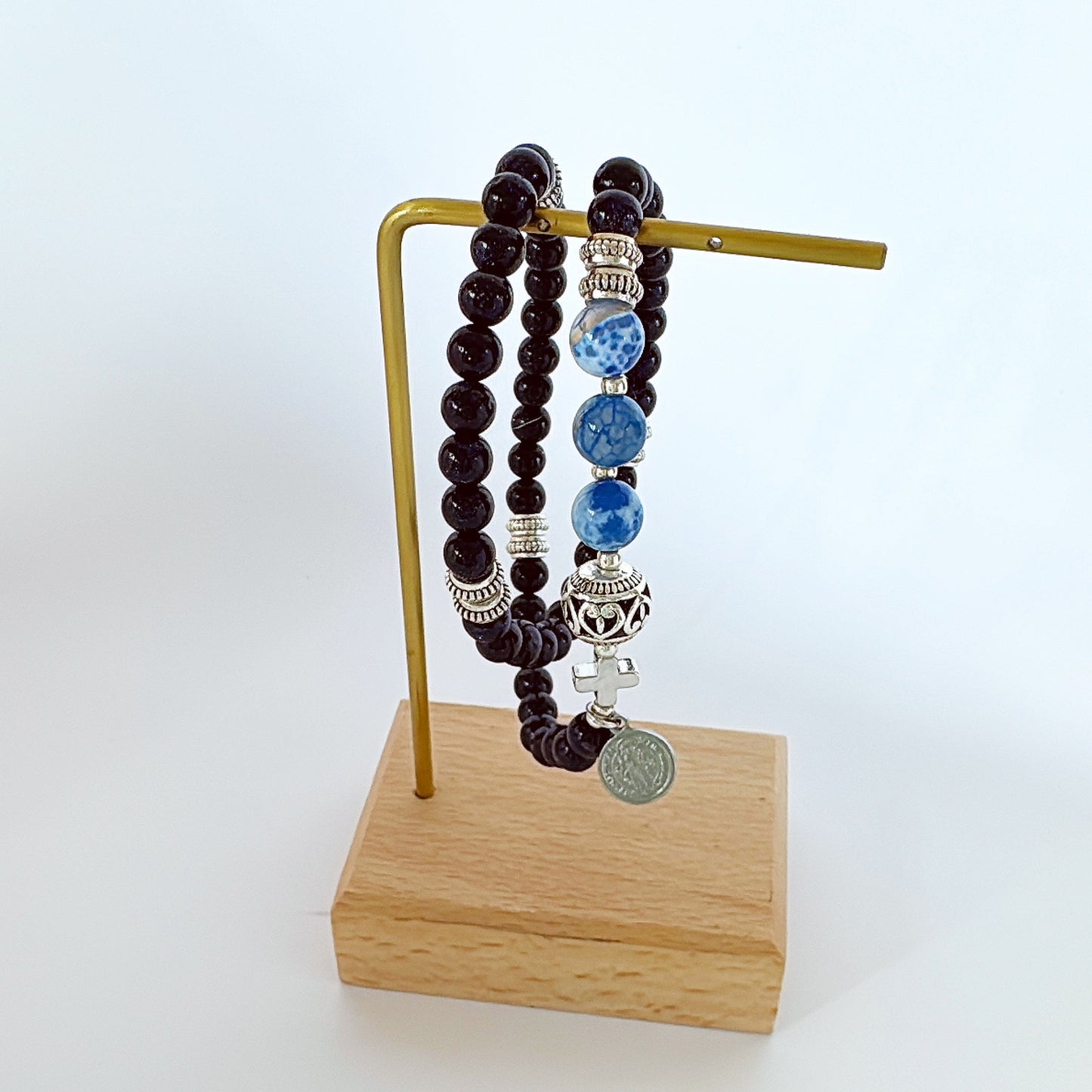 6mm Blue Goldsand Full Decades Rosary Bracelet