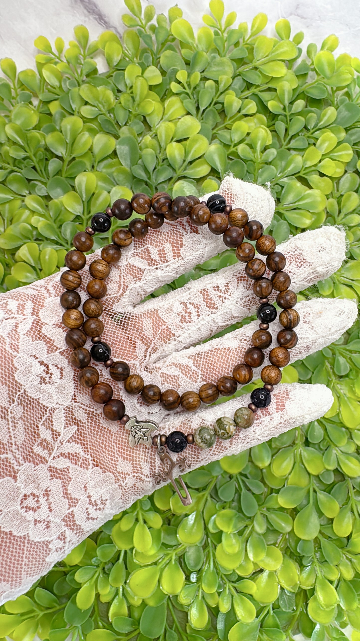 6mm Pear Wood Full Decade Rosary Bracelet