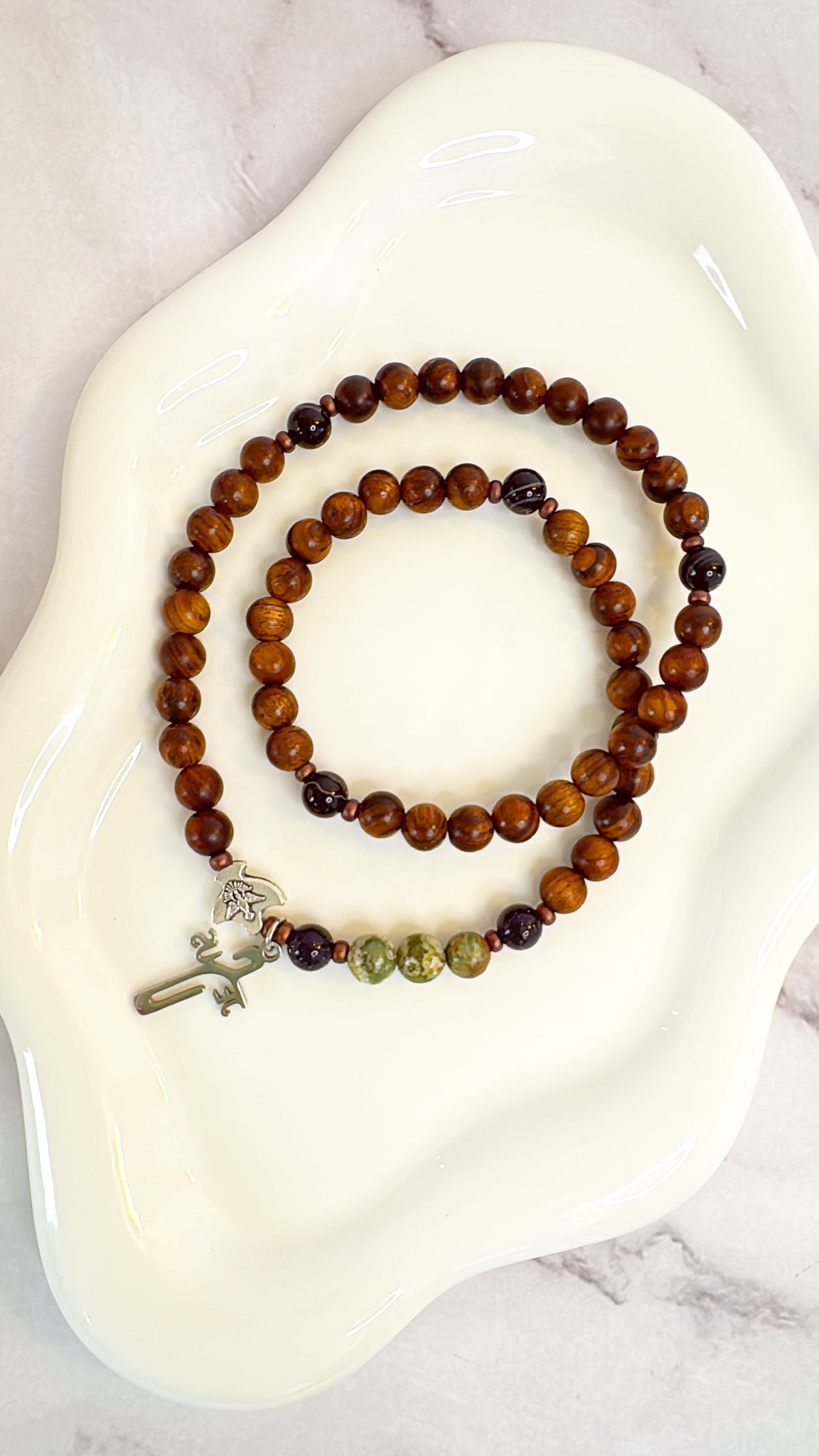 6mm Pear Wood Full Decade Rosary Bracelet