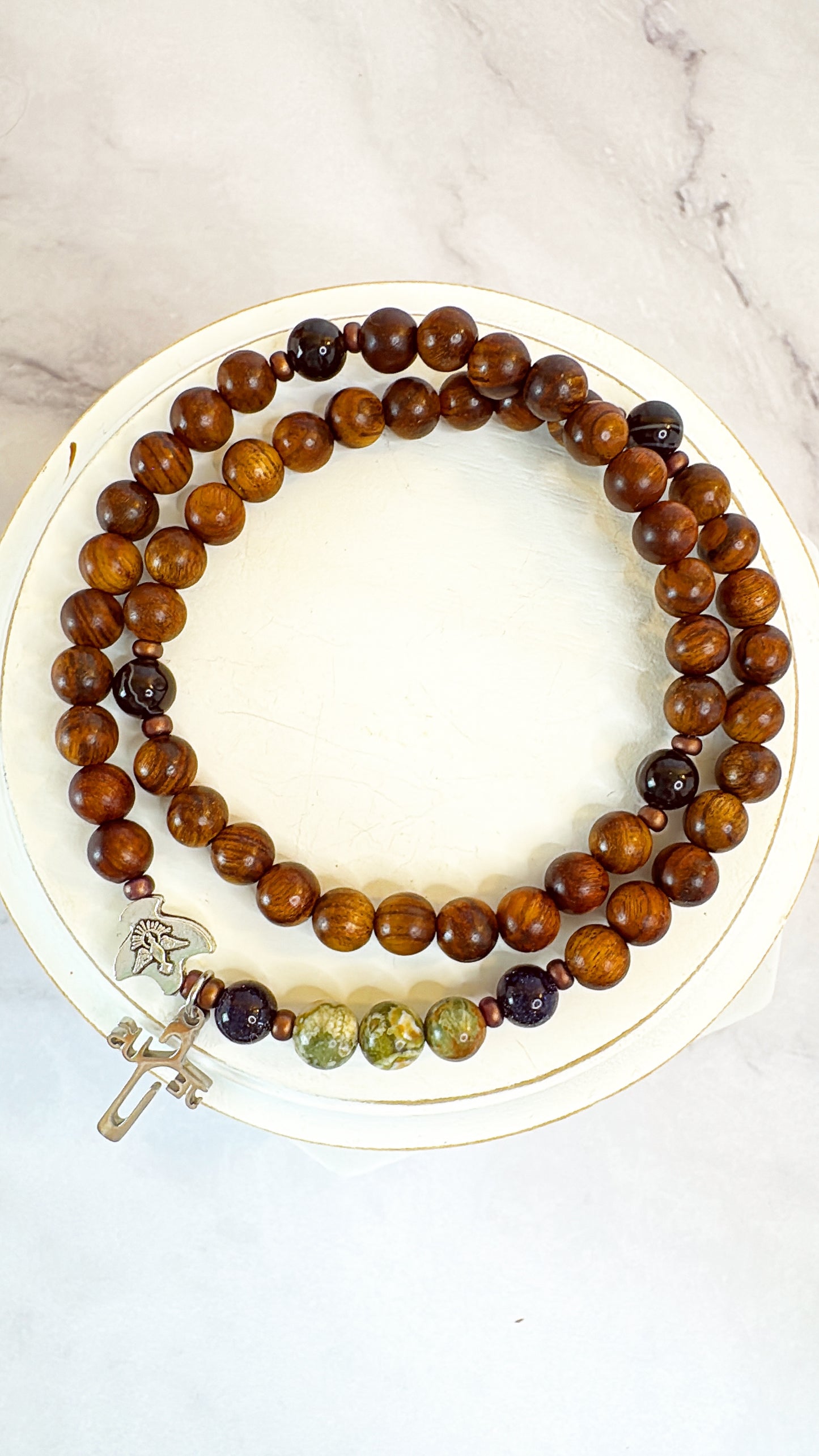 6mm Pear Wood Full Decade Rosary Bracelet