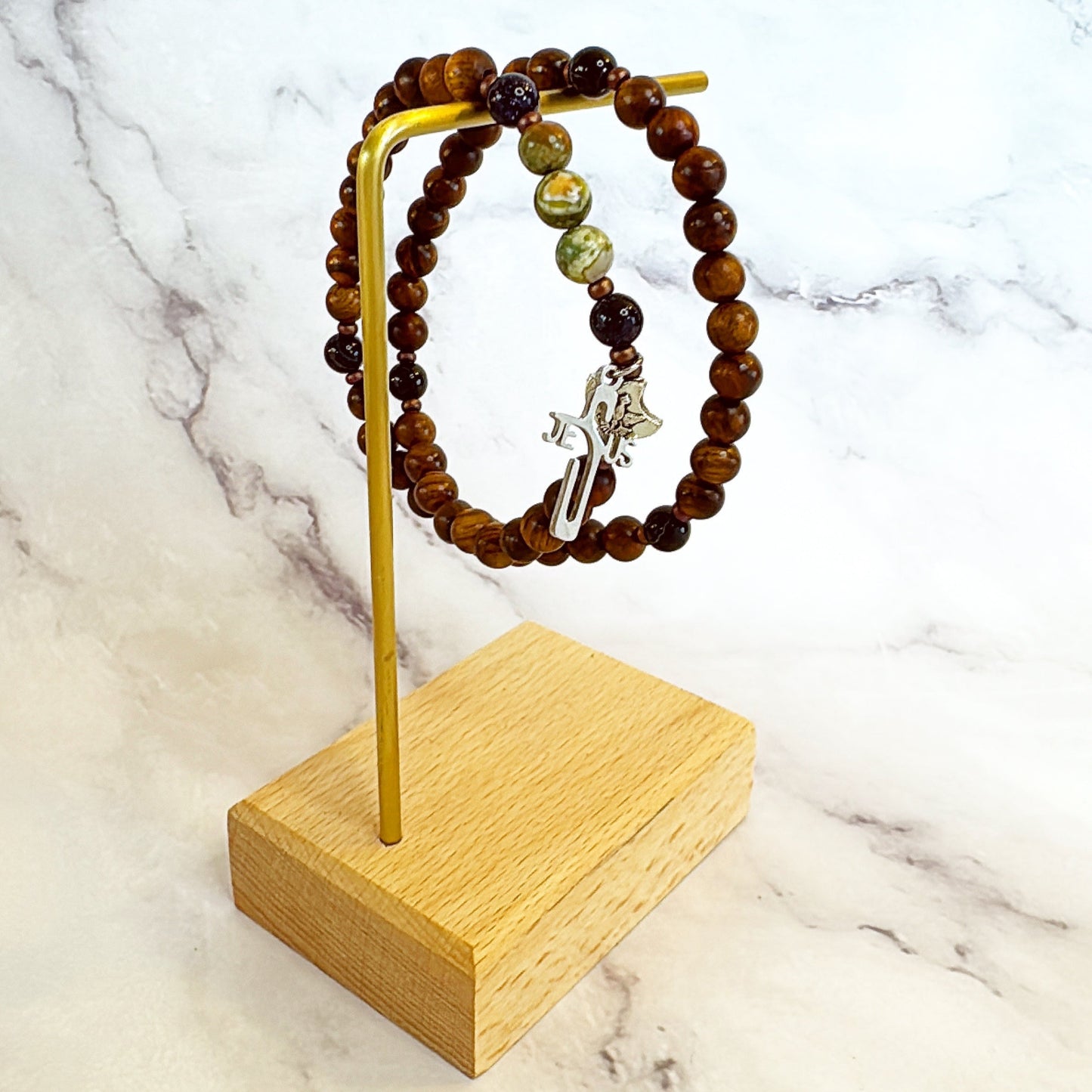 6mm Pear Wood Full Decade Rosary Bracelet