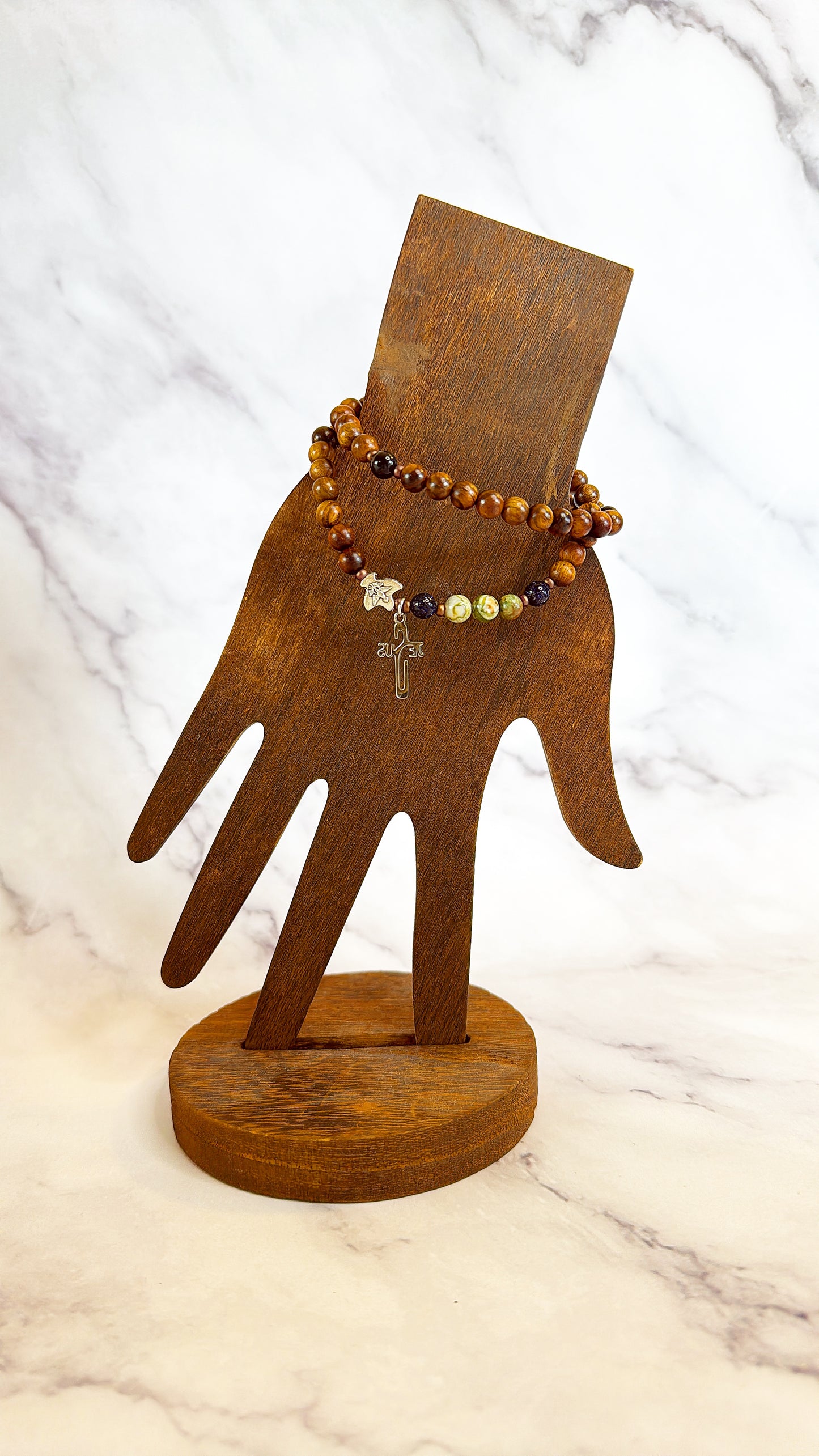 6mm Pear Wood Full Decade Rosary Bracelet
