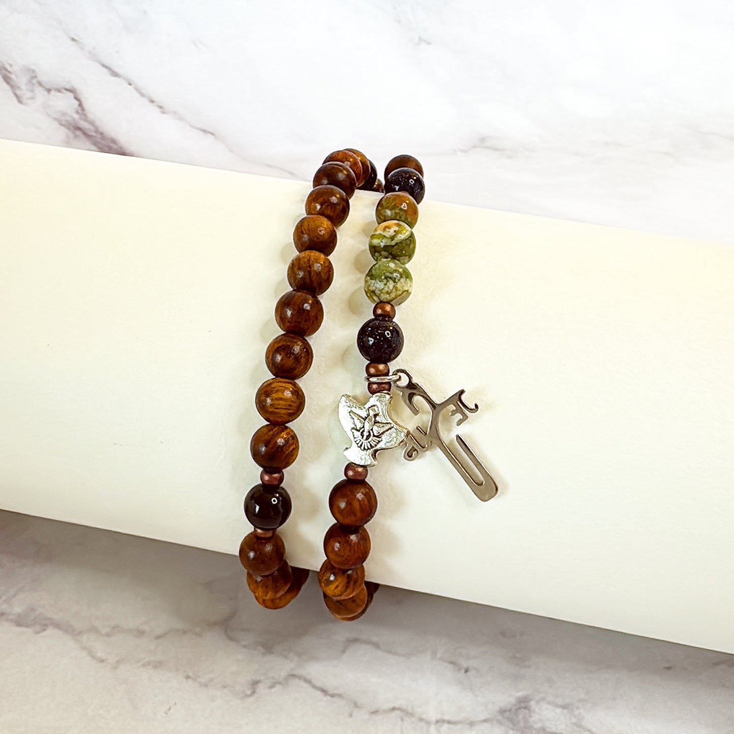 6mm Pear Wood Full Decade Rosary Bracelet