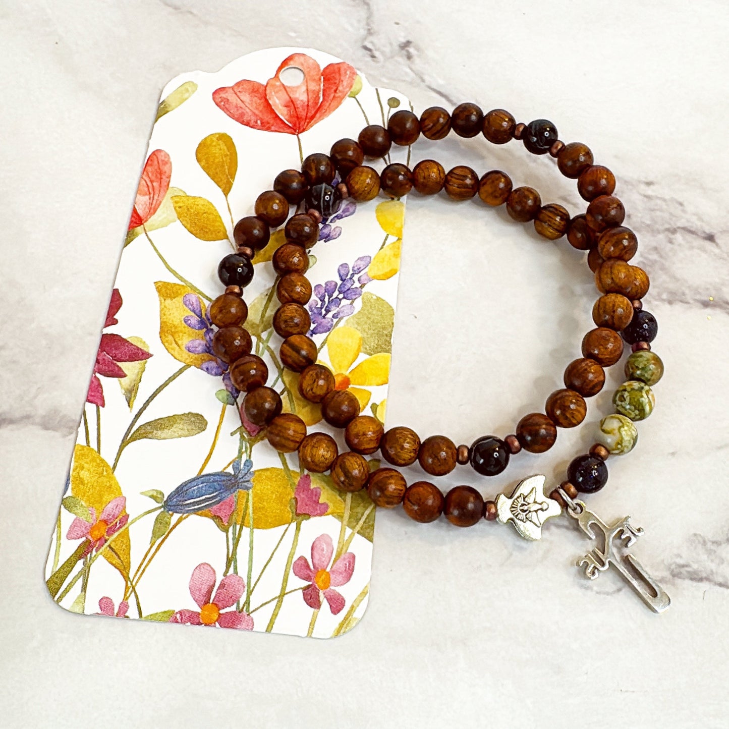 6mm Pear Wood Full Decade Rosary Bracelet