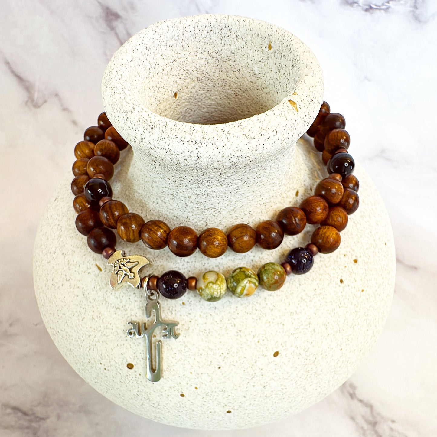 6mm Pear Wood Full Decade Rosary Bracelet