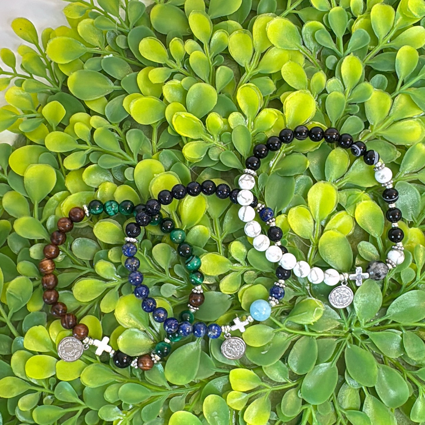 6mm Black Striped Agate Two Decades Rosary Bracelet