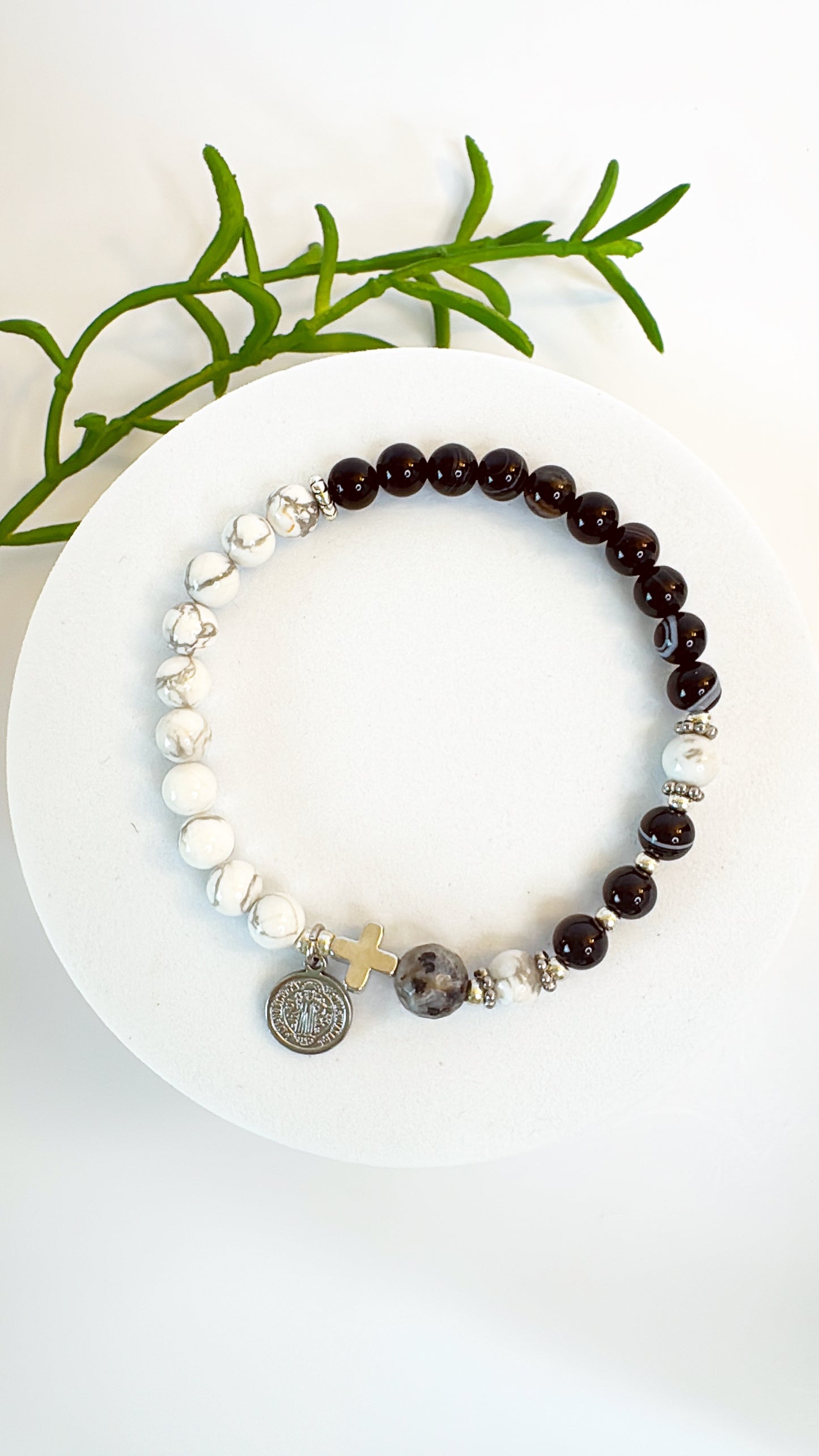 6mm Black Striped Agate Two Decades Rosary Bracelet