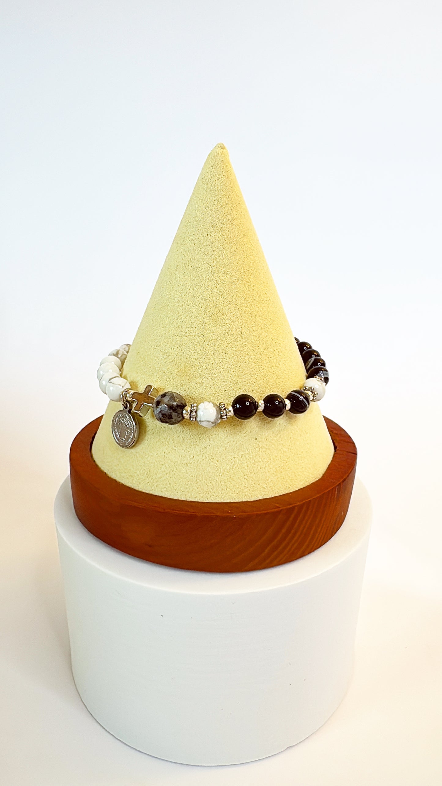 6mm Black Striped Agate Two Decades Rosary Bracelet
