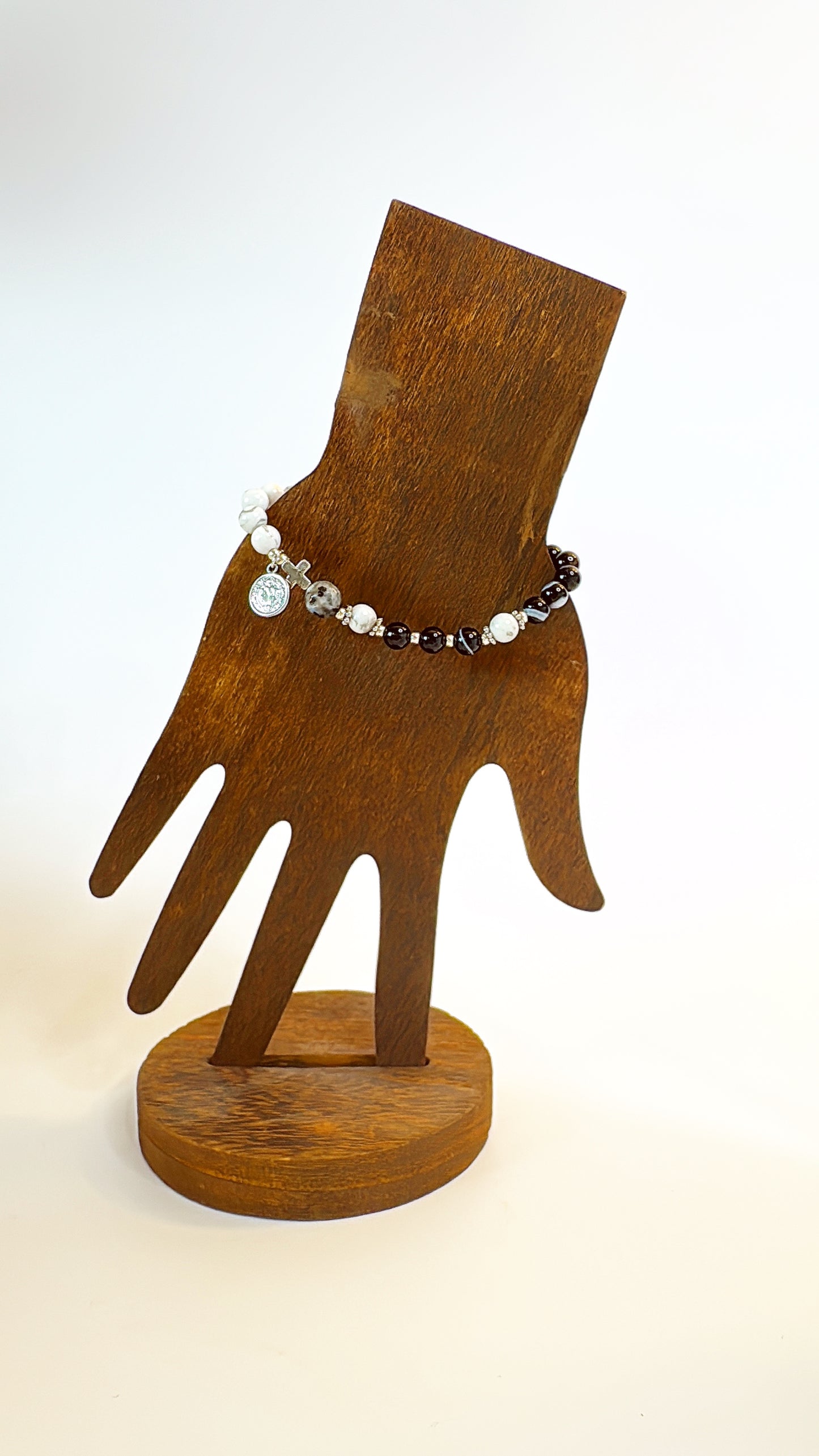 6mm Black Striped Agate Two Decades Rosary Bracelet