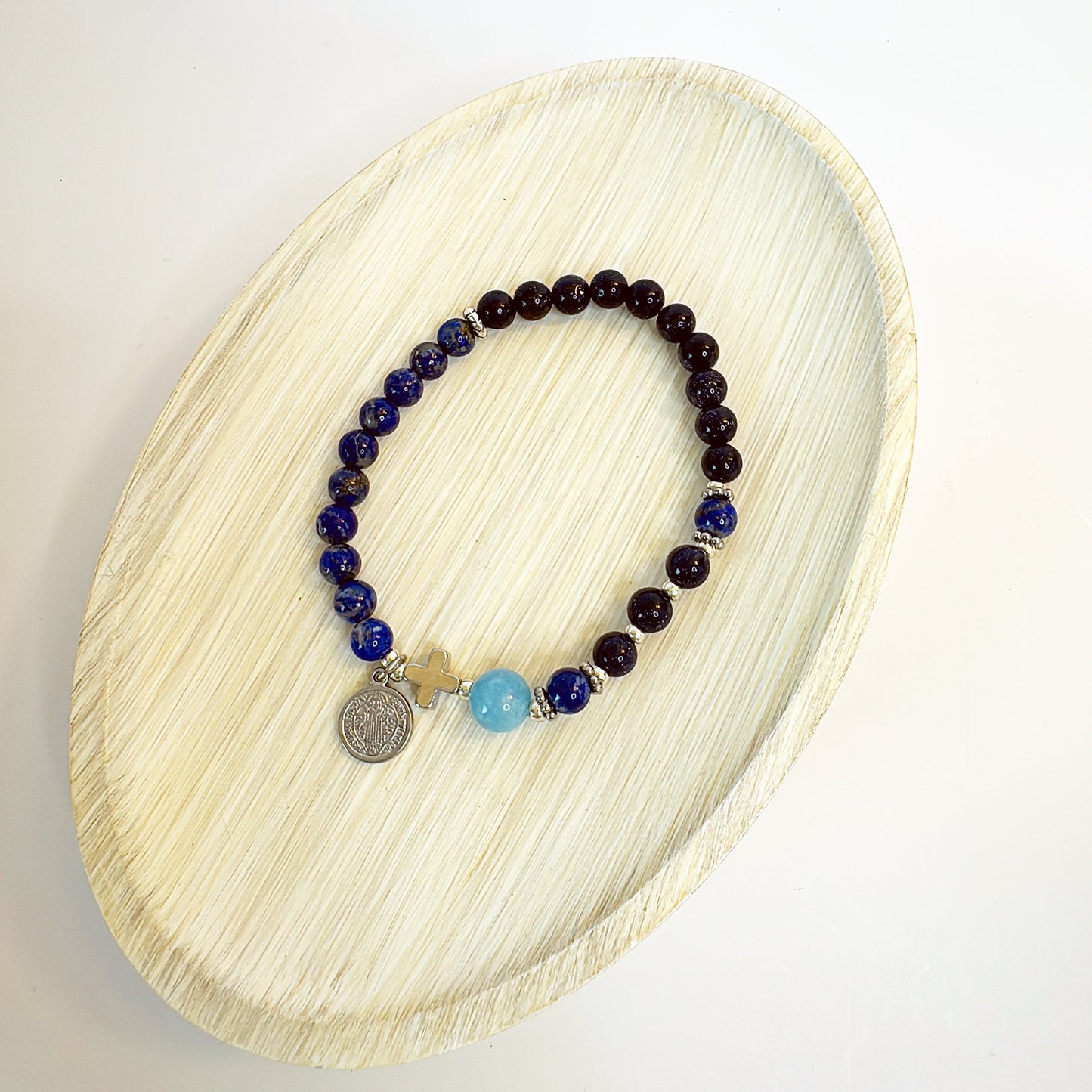 6mm Blue Goldsand Two Decades Rosary Bracelet