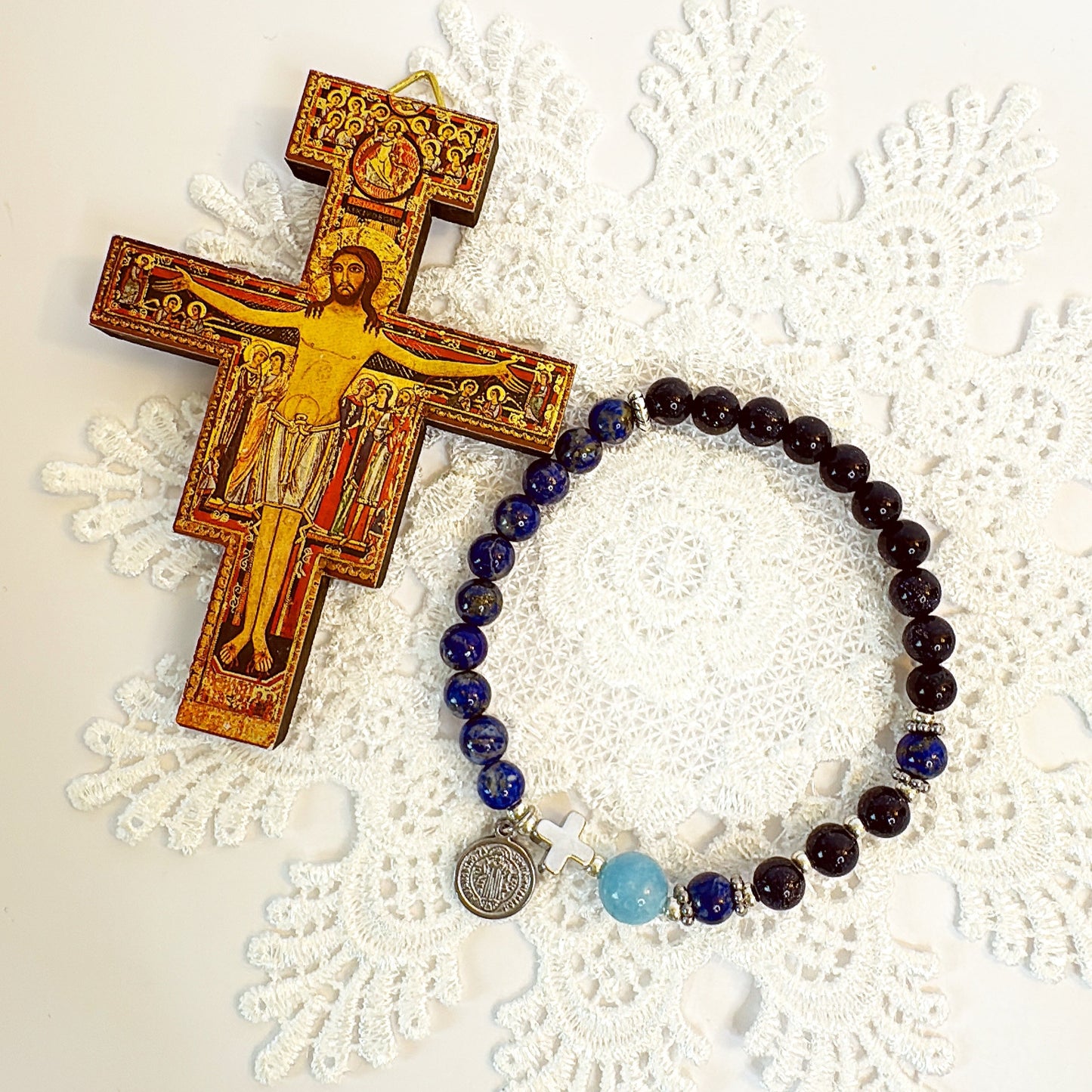 6mm Blue Goldsand Two Decades Rosary Bracelet