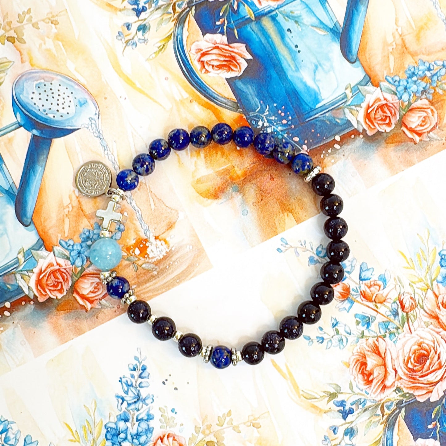 6mm Blue Goldsand Two Decades Rosary Bracelet