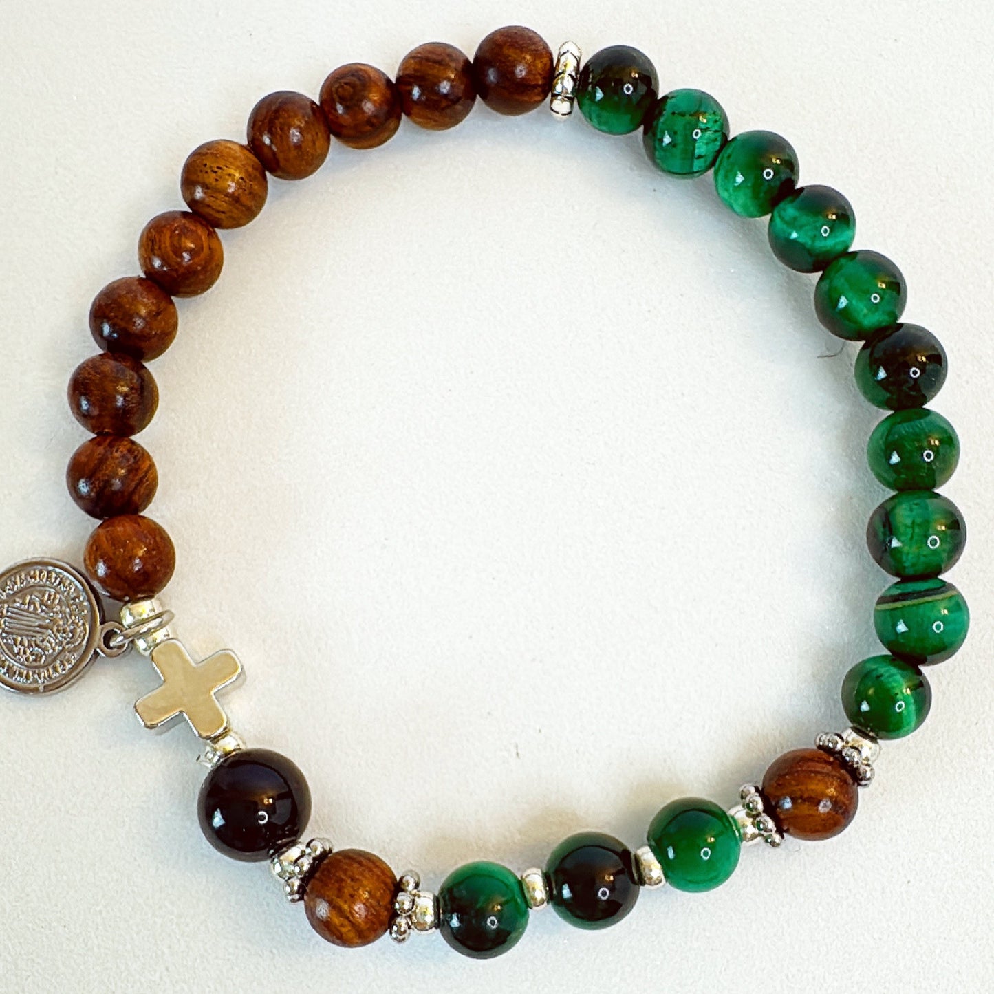 6mm Green Tiger Eye Two Decades Rosary Bracelet