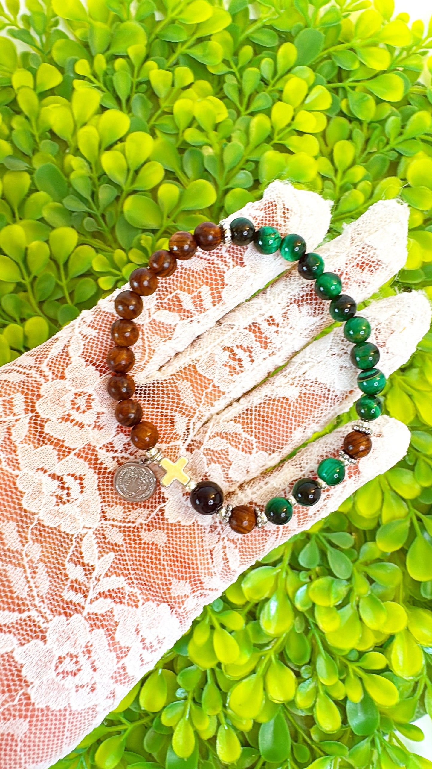6mm Green Tiger Eye Two Decades Rosary Bracelet