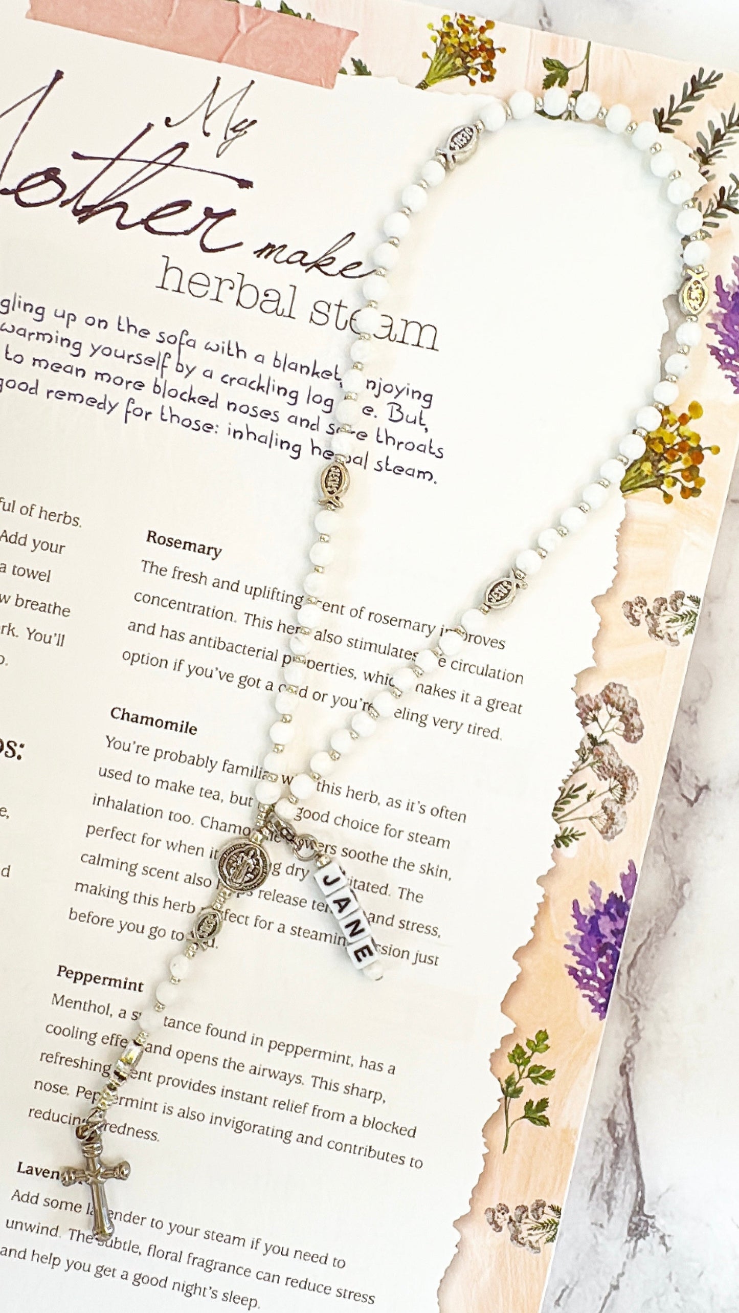 Baby Fish - White Agate Rosary |Custom Name Tag Option (up to 10 characters)