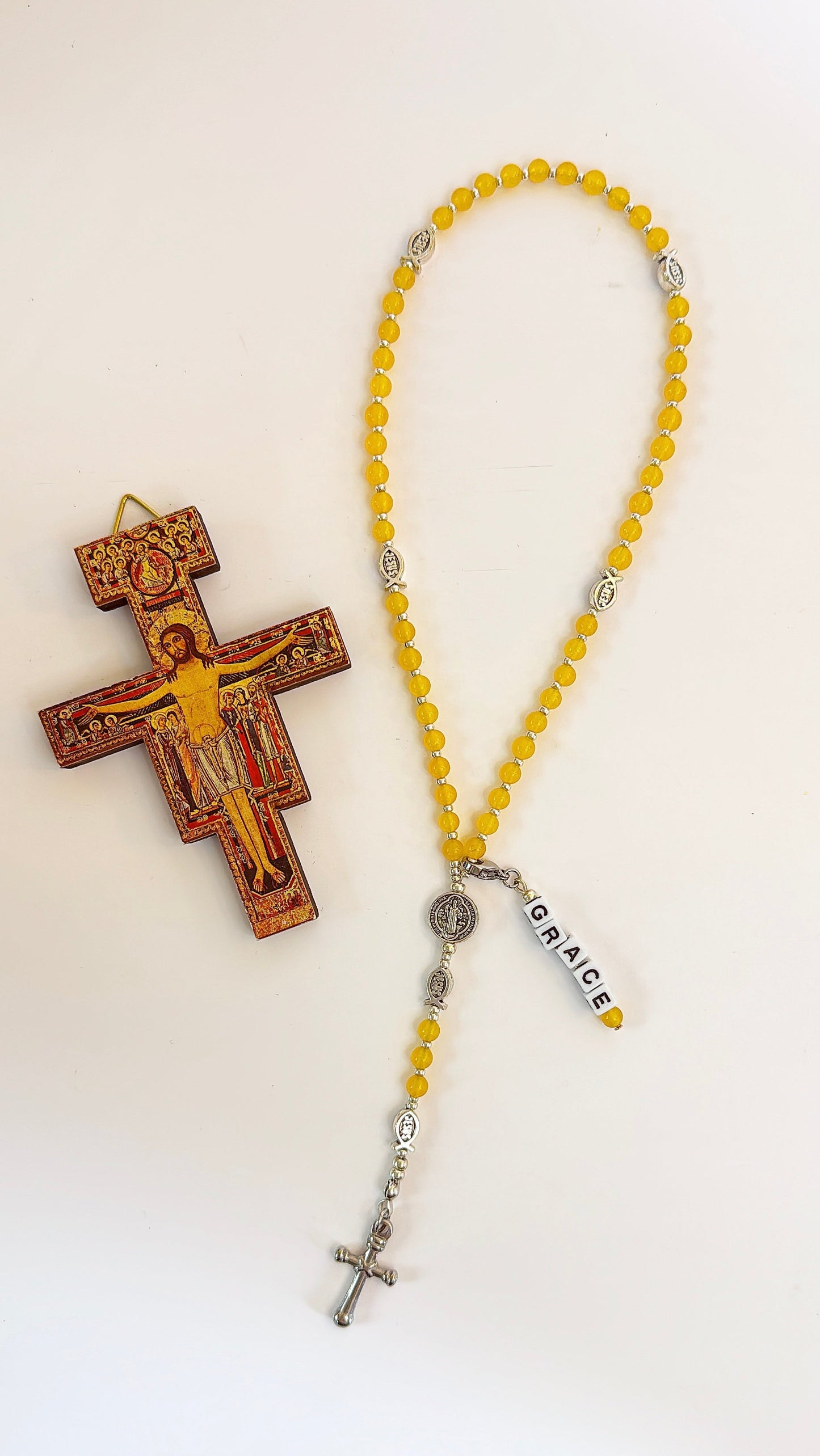 Baby Fish - Yellow Agate Rosary | Custom Name Tag Option(up to 10 characters)