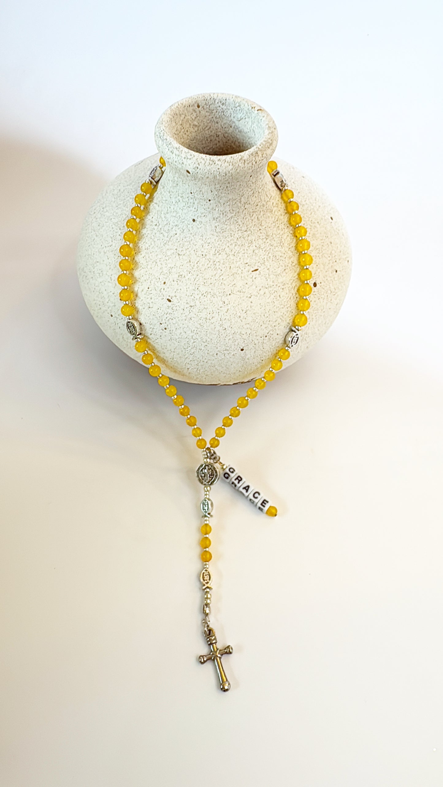 Baby Fish - Yellow Agate Rosary | Custom Name Tag Option(up to 10 characters)