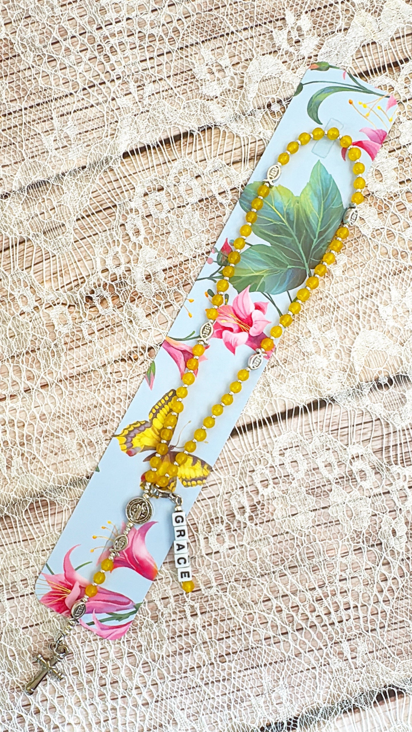 Baby Fish - Yellow Agate Rosary | Custom Name Tag Option(up to 10 characters)