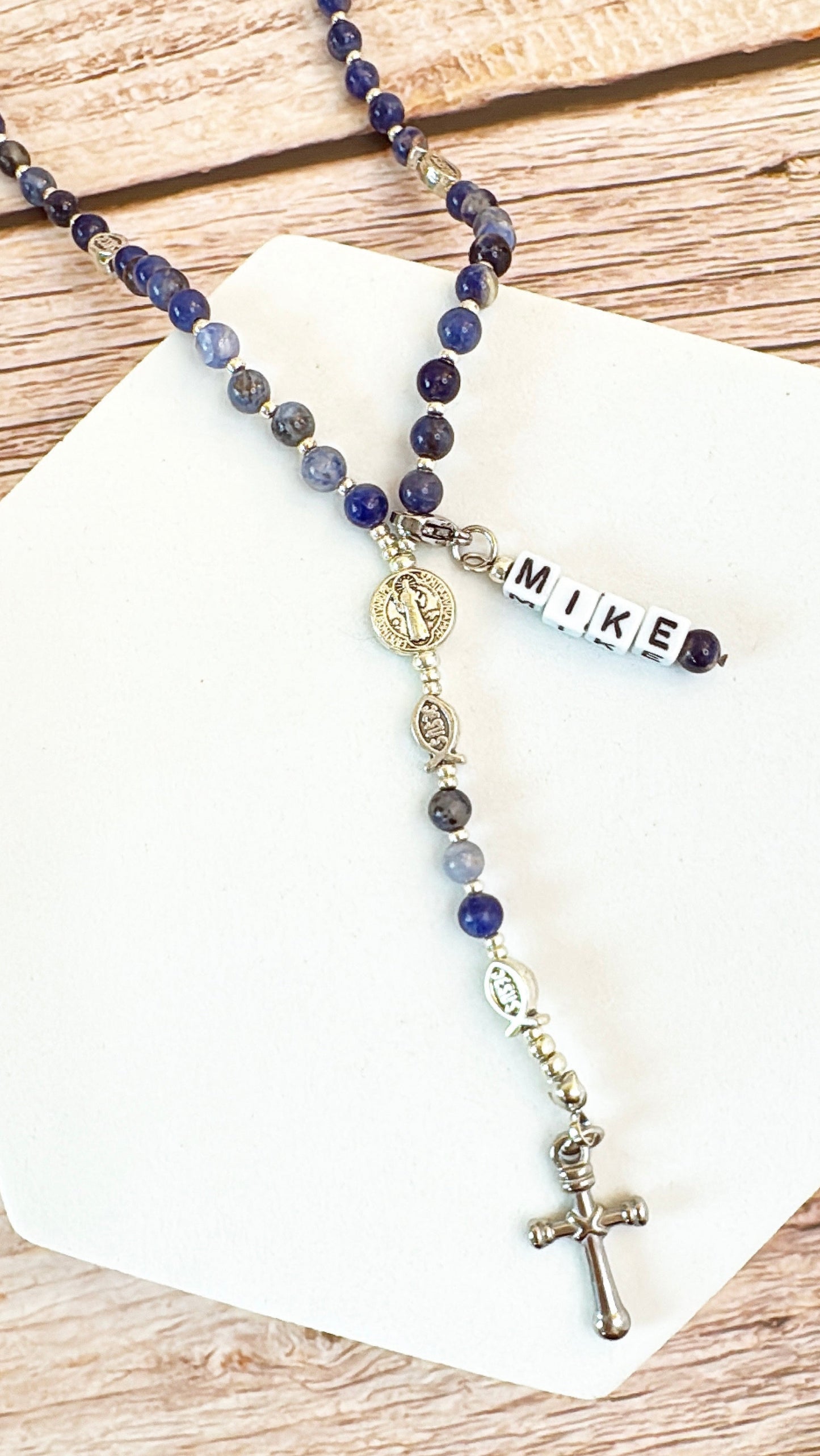 Baby Fish - Lapis Lazuli Rosary for Teens – Custom Name Tag | Custom Name Tag (up to 10 characters)