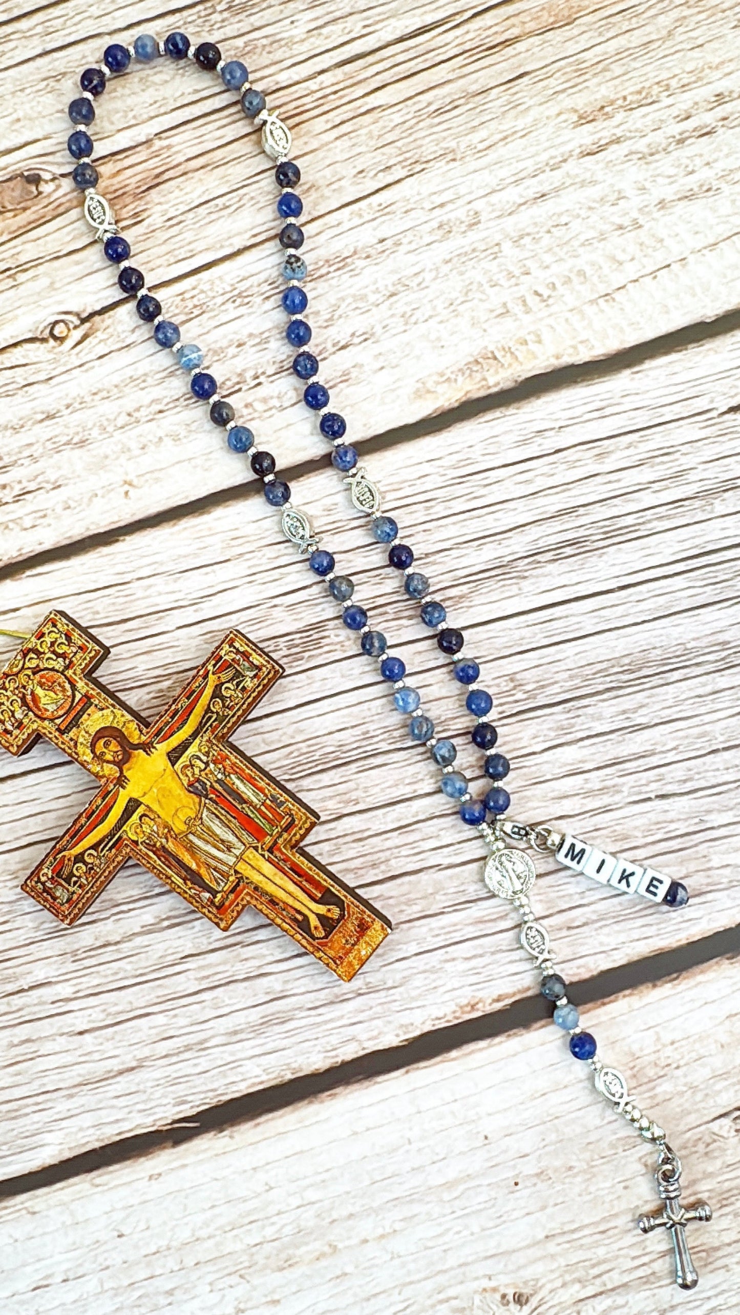 Baby Fish - Lapis Lazuli Rosary for Teens – Custom Name Tag | Custom Name Tag (up to 10 characters)