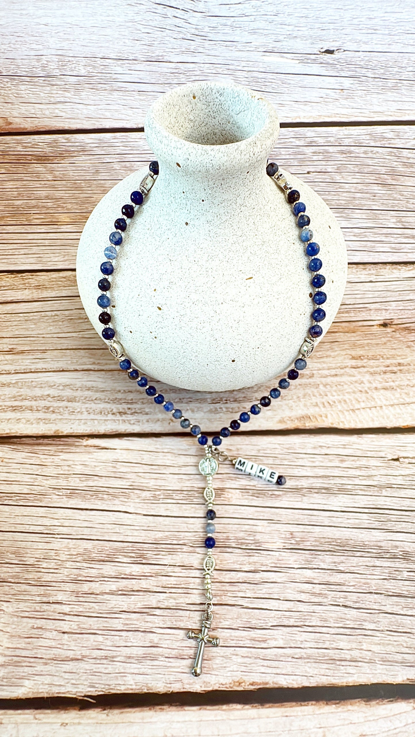 Baby Fish - Lapis Lazuli Rosary for Teens – Custom Name Tag | Custom Name Tag (up to 10 characters)