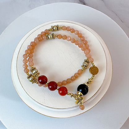 Sunstone with Agate Magnetic Rosary Bracelet