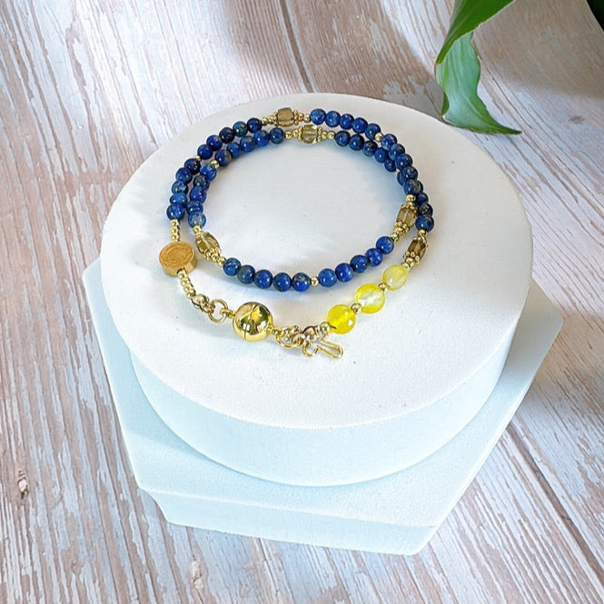 Navy Blue Lapis lazuli with Yellow Agate Magnetic Rosary Bracelet