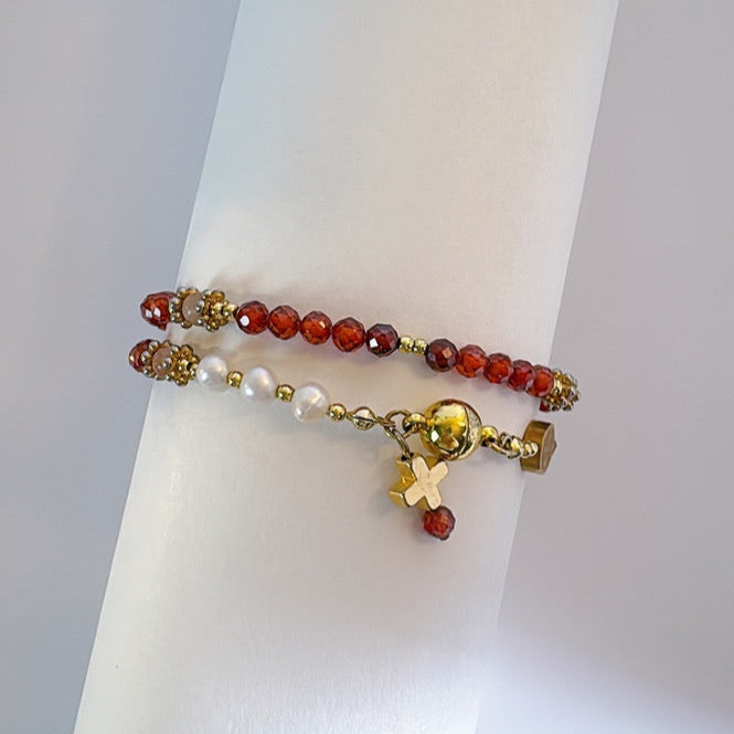 Beautiful Orange Garnet with Fresh Water Pearl Rosary Magnetic Bracele