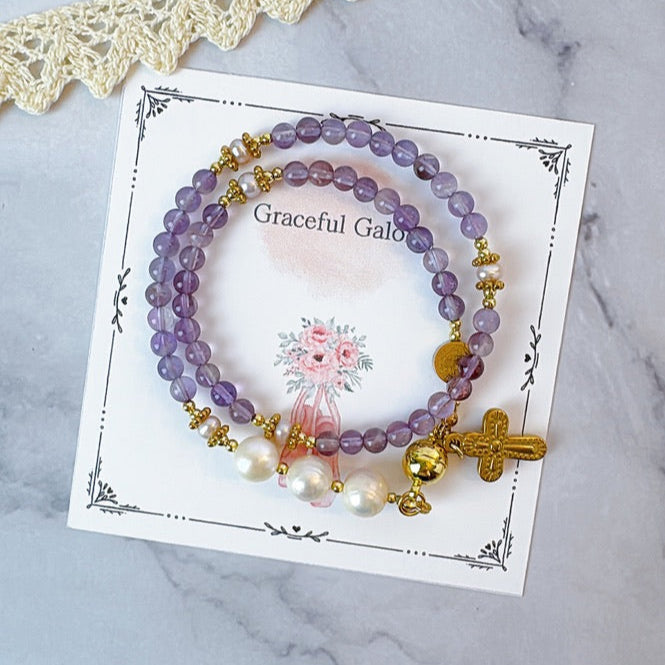 Violet Amethyst with Pearl Magnetic Rosary